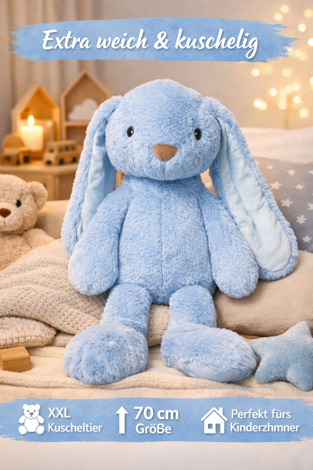 soma Kuscheltier Kuscheltier Hase XXL 70 cm Plüschtier mit langen Schlappohren weich (Set, 1-St., Geschenk-Set), Extra großes Kuscheltier mit flauschigem Plüsch und langen Ohren