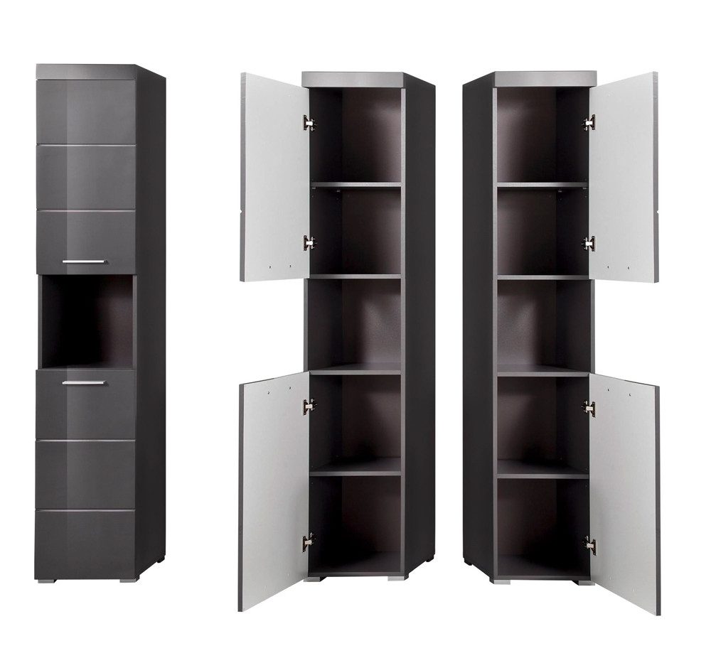 Lomadox Hochschrank ALTENA-19 Badschrank in Grau Hochglanz, 37x190x31 cm