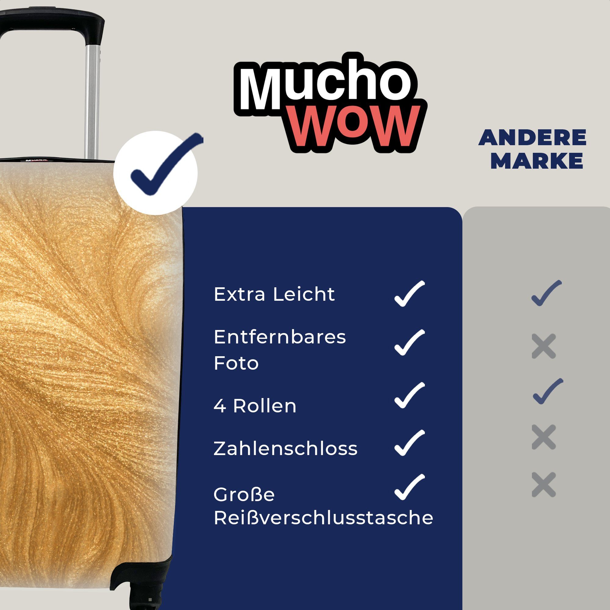 Handgepäckkoffer Textur, Reisekoffer Rollen, rollen, Ferien, MuchoWow Trolley, Reisetasche Goldene Handgepäck 4 für mit Federn