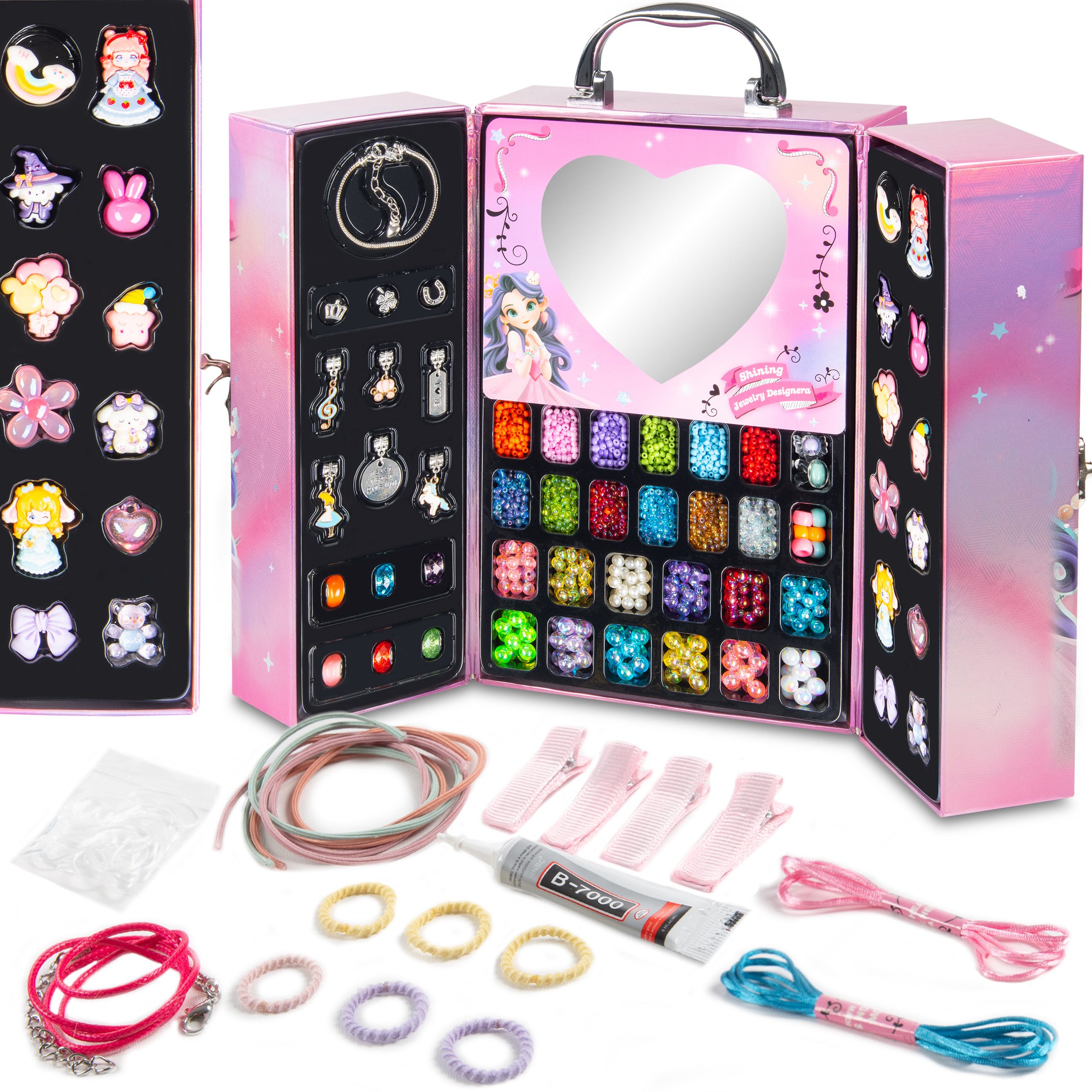 COIL Schmuckset Kinderschmuck, Perlen zum Auffädeln, Selbstbausatz, DIY (54-tlg), Kreativset, Charm Set, Armband, Kette, Haarschmuck