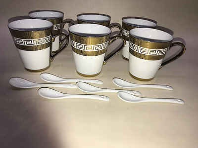 Bavary Kaffeeservice 6er Set Dickwandige Kaffeetassen aus Porzellan, 6 Personen, Dickwandige Kaffeetassen für 6 Personen