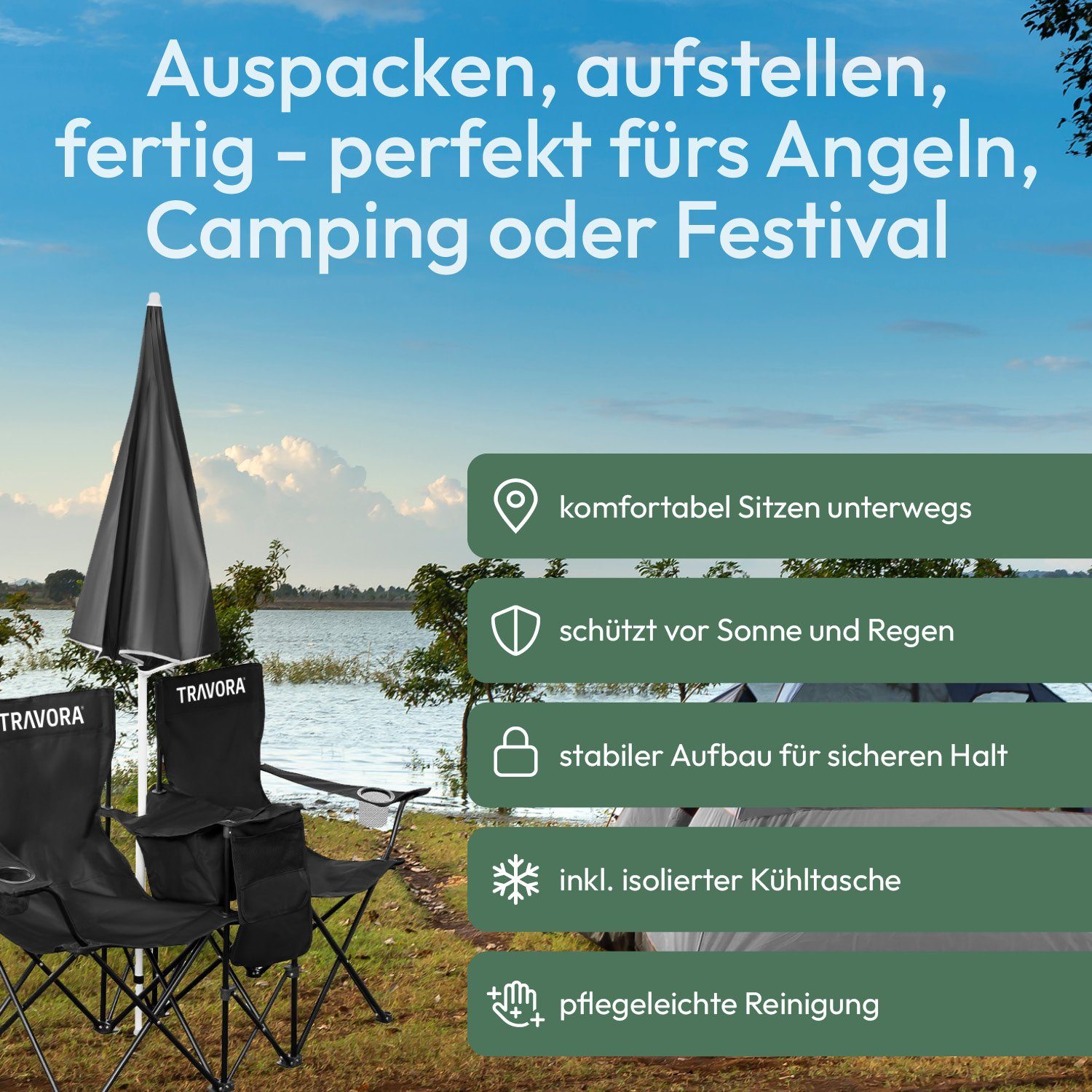 MOVAN Campingstuhl 2er Partner Anglerstuhl Campingstuhl mit Sonnenschirm un günstig online kaufen