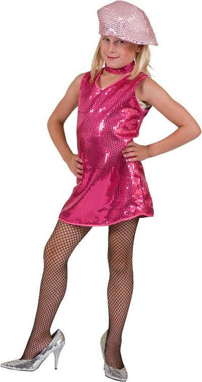 Funny Fashion Kostüm Disco Pailletten Kleid Pink für Mädchen