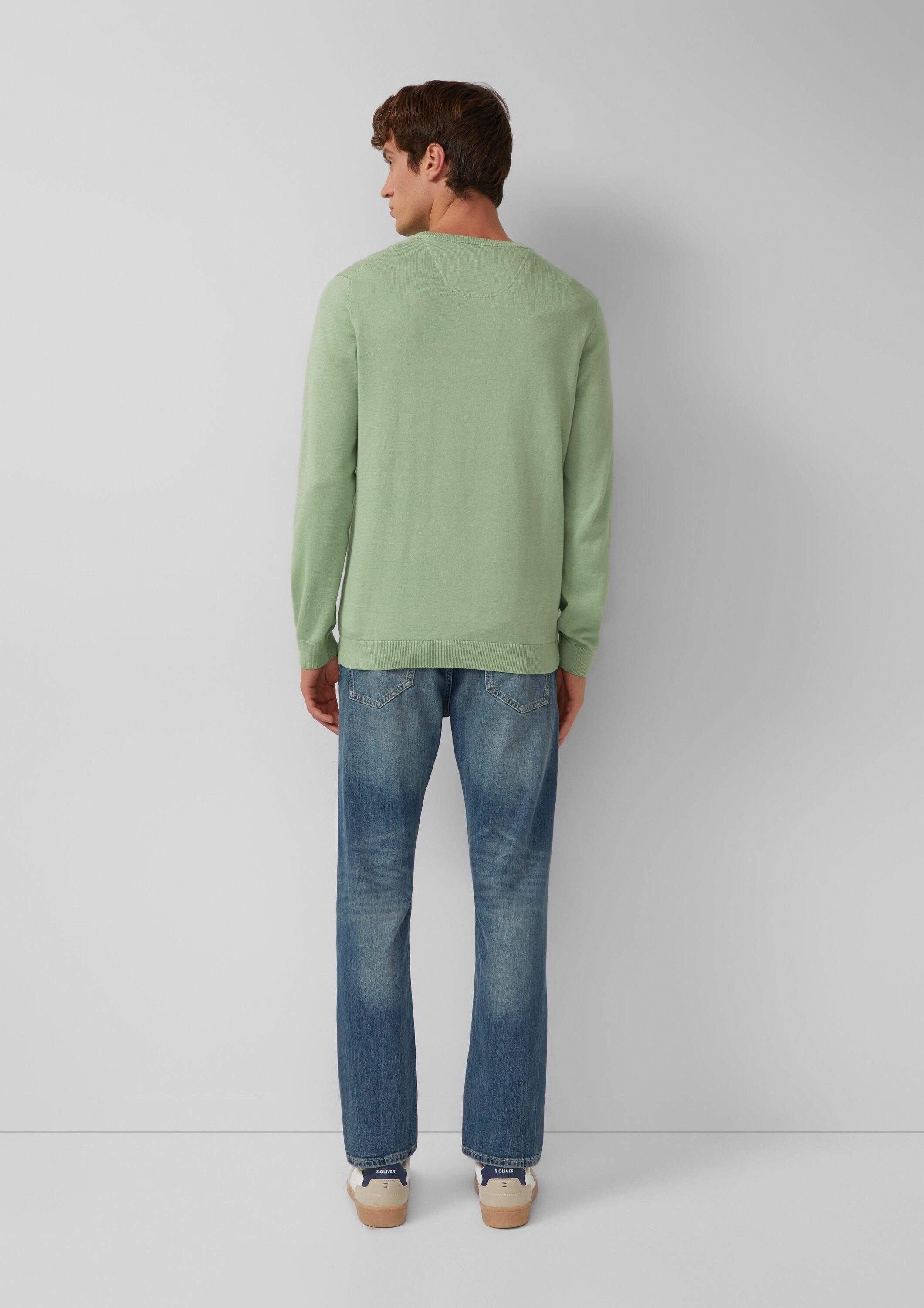 s.Oliver Longpullover Strickpullover Baumwollpullover mit Logo-Stickerei
