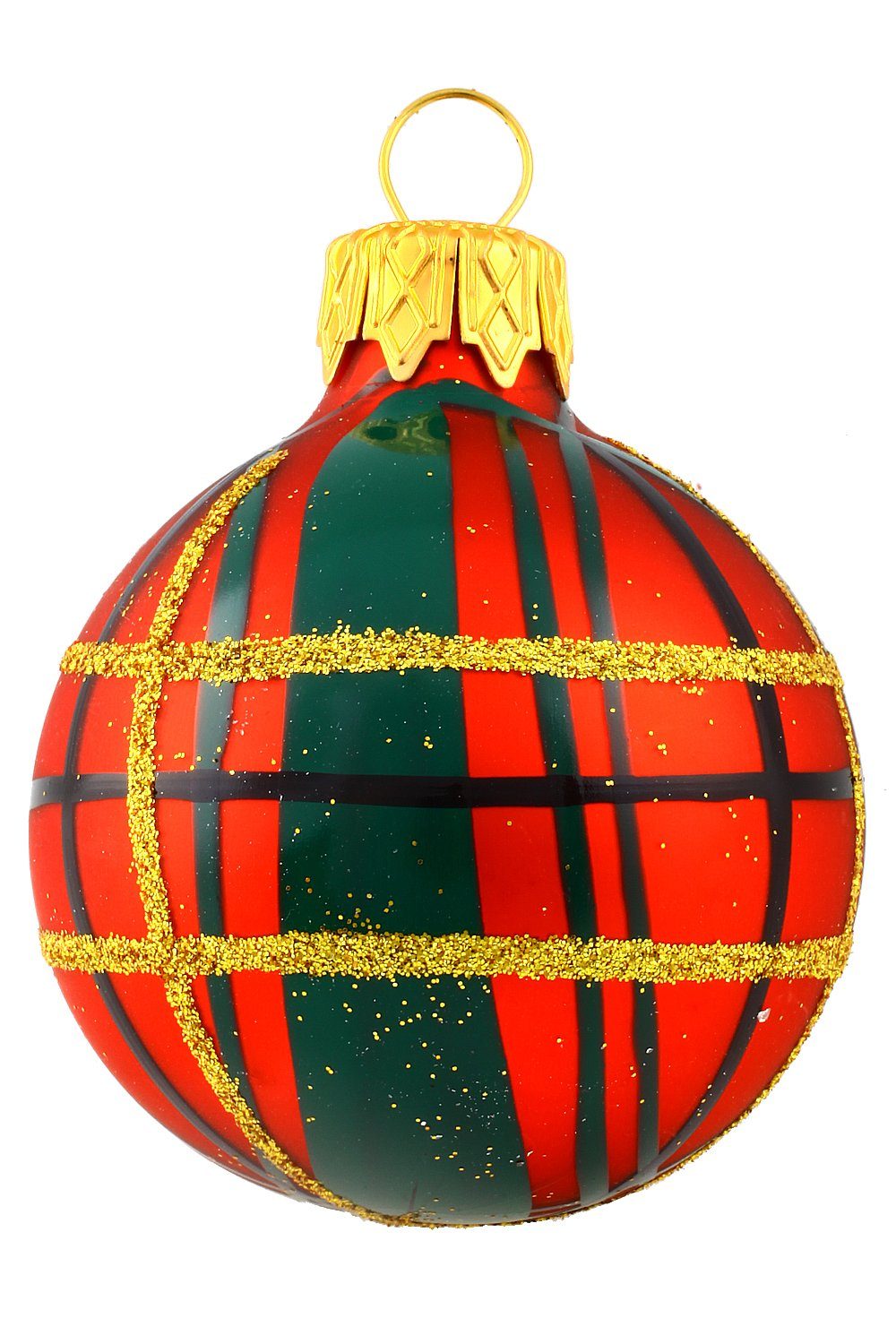 Hamburger Weihnachtskontor Weihnachtsbaumkugel Schottenmusterkugel handdekoriert ∅, mundgeblasen - - 6 Dekohänger cm