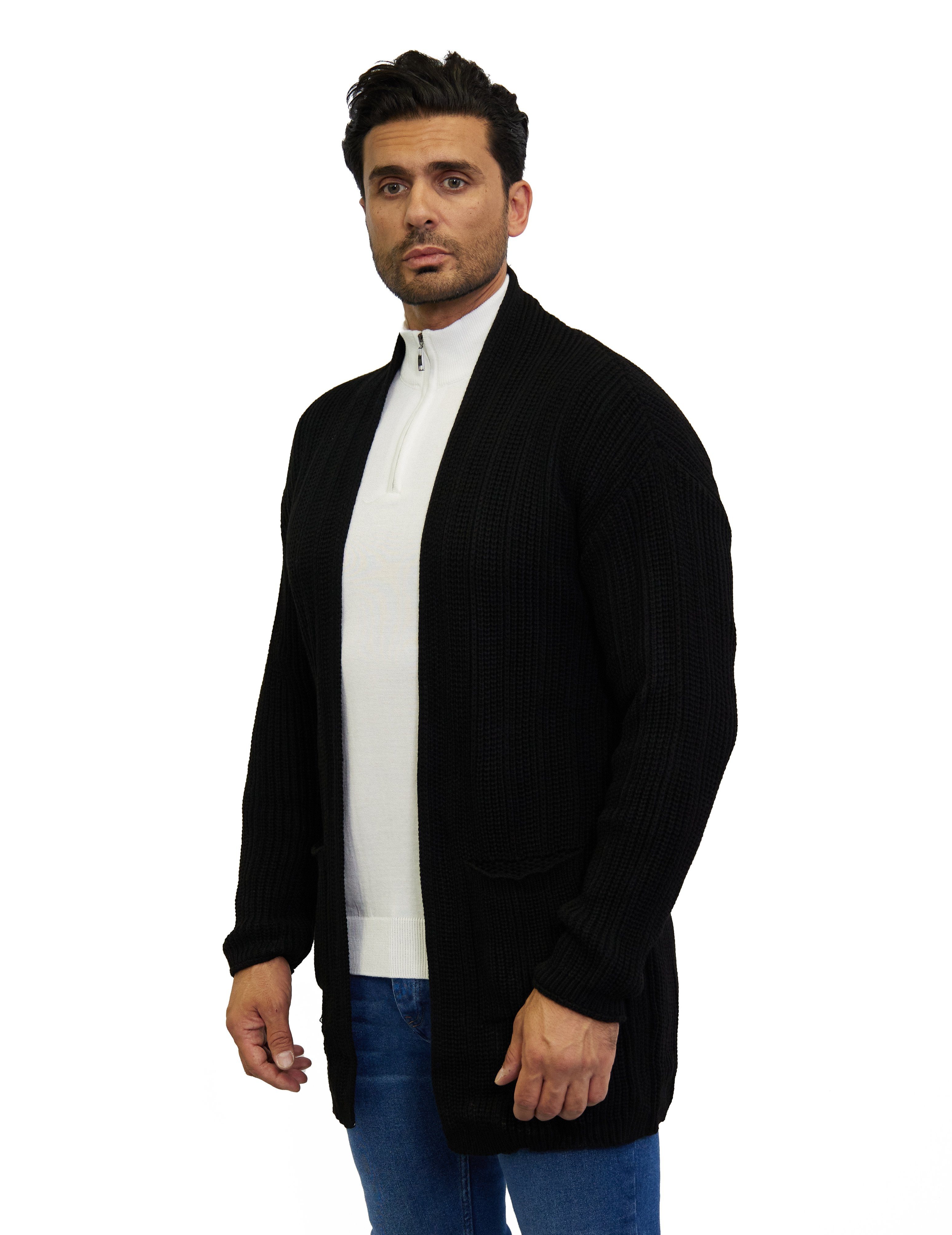 USED-LOOK Denim Strickcardigan im Herren Basic Distriqt Strickjacke Schwarz