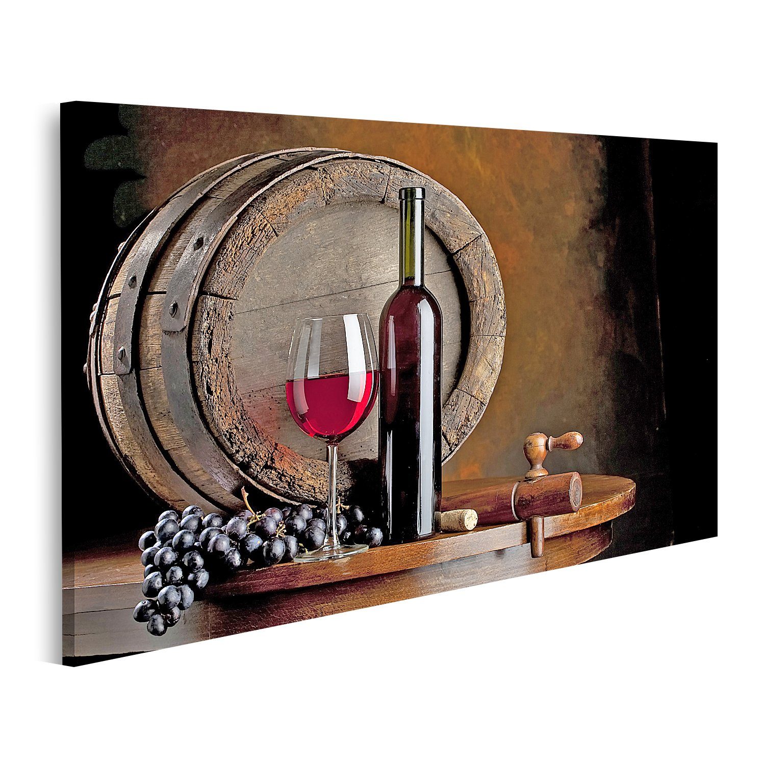 Leinwandbild Bild auf Leinwand Wein Komposition mit Weinfass auf Hintergrund Wandbi