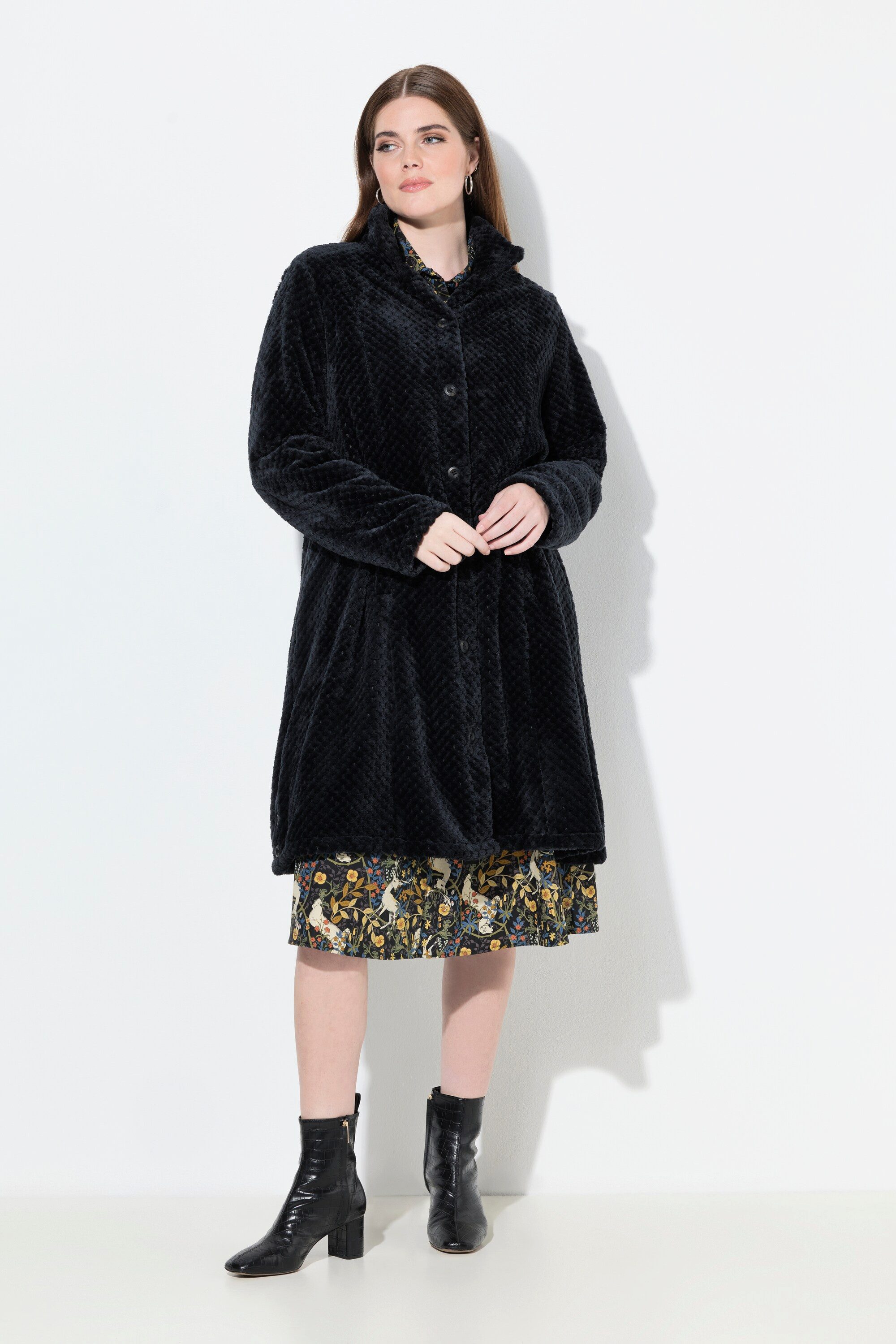 Ulla Popken Sommerjacke Kuscheljacke Stehkragen A-Linie Langarm