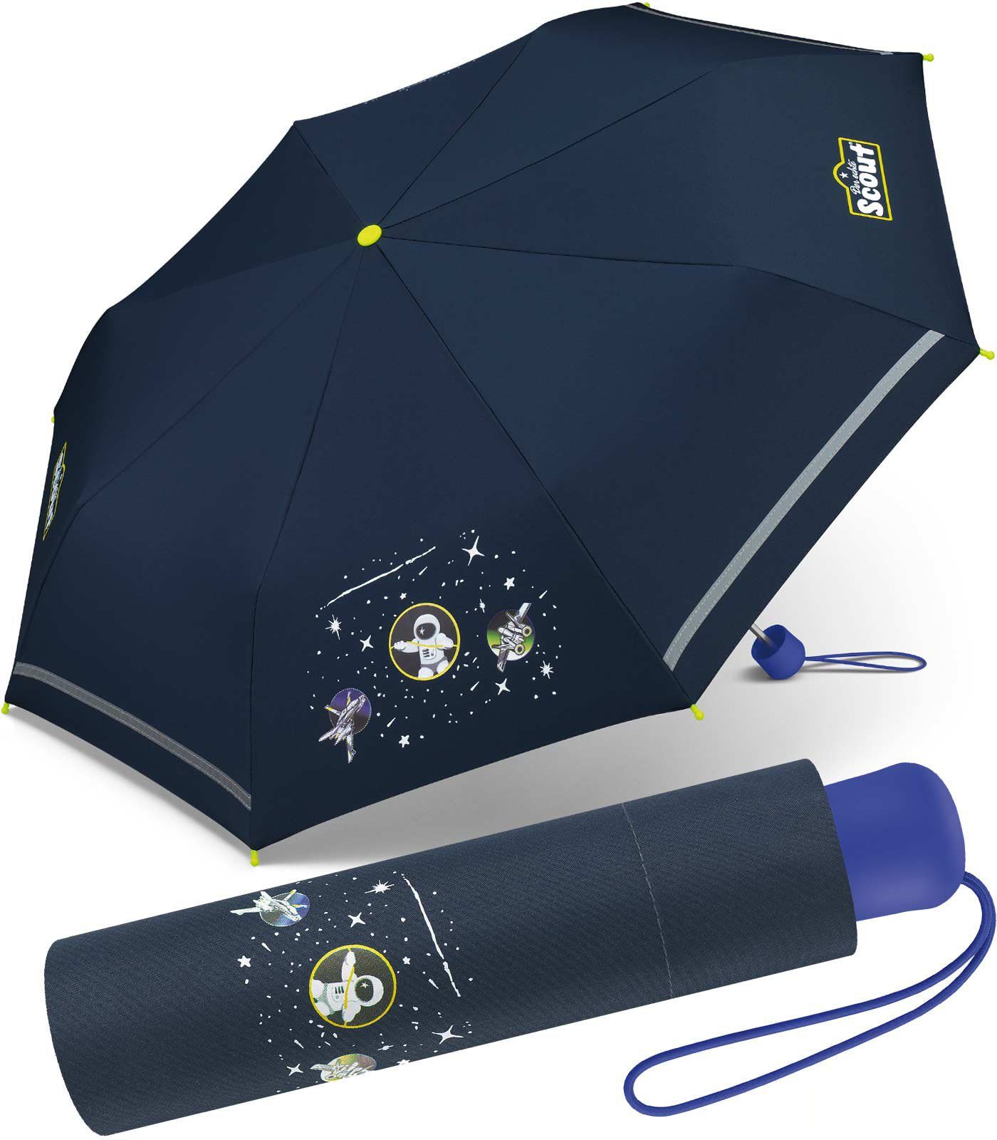 Taschenregenschirm Mini bedruckt Kinderschirm, reflektierend Scout leicht, Space und -