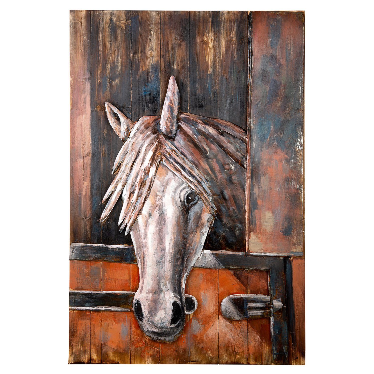 GILDE Dekoobjekt Metall Bild Azteca auf Holz Pferd Kunstobjekt Gilde Gallery Handarbeit