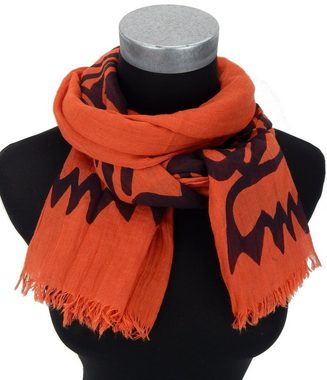 Ella Jonte Modeschal, orange schwarz breiter weicher Damenschal Baumwolle Tiger Motiv