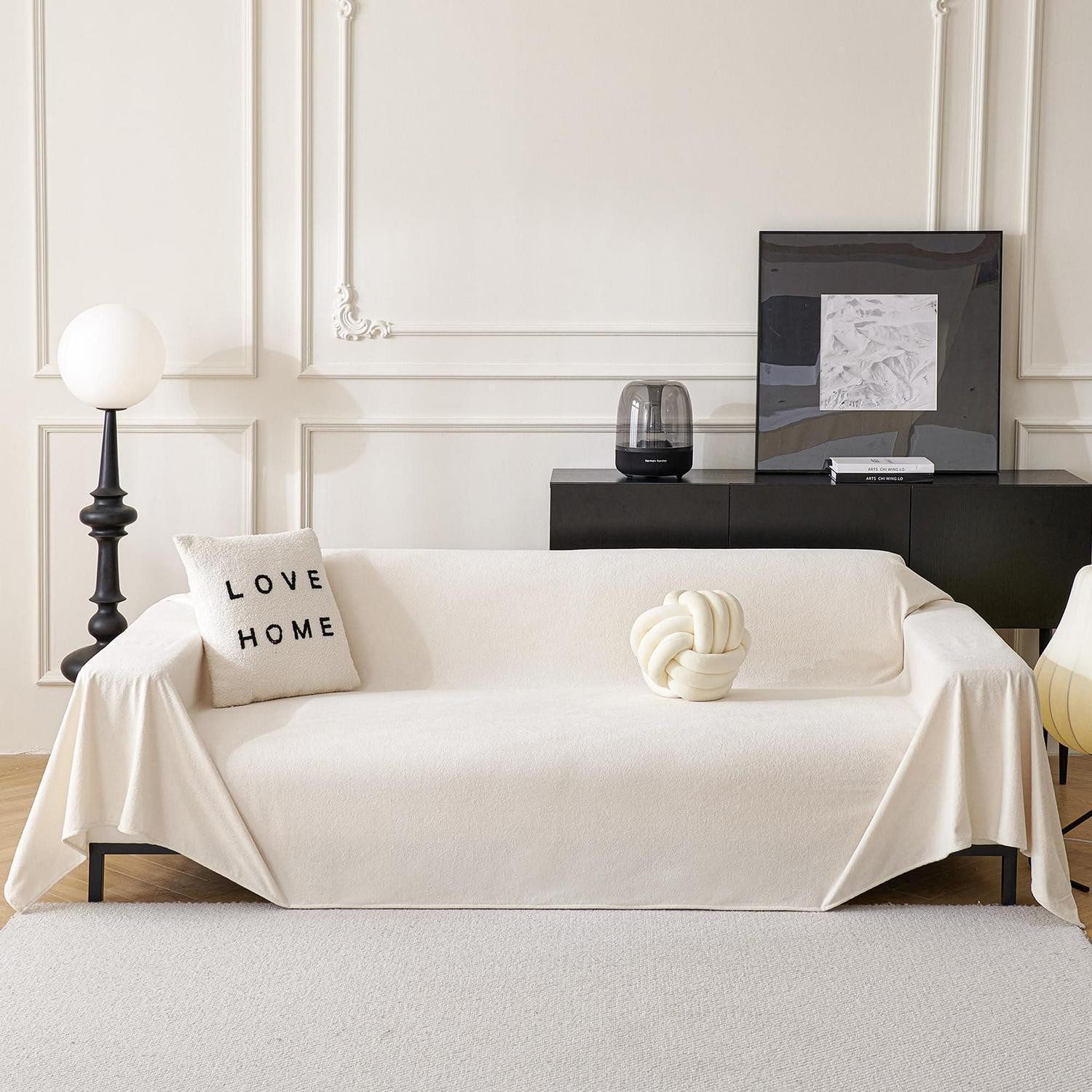 LuxusKollektion Sofahusse Sofabezug L Form Kratzschutz A-weiß 230*340cm