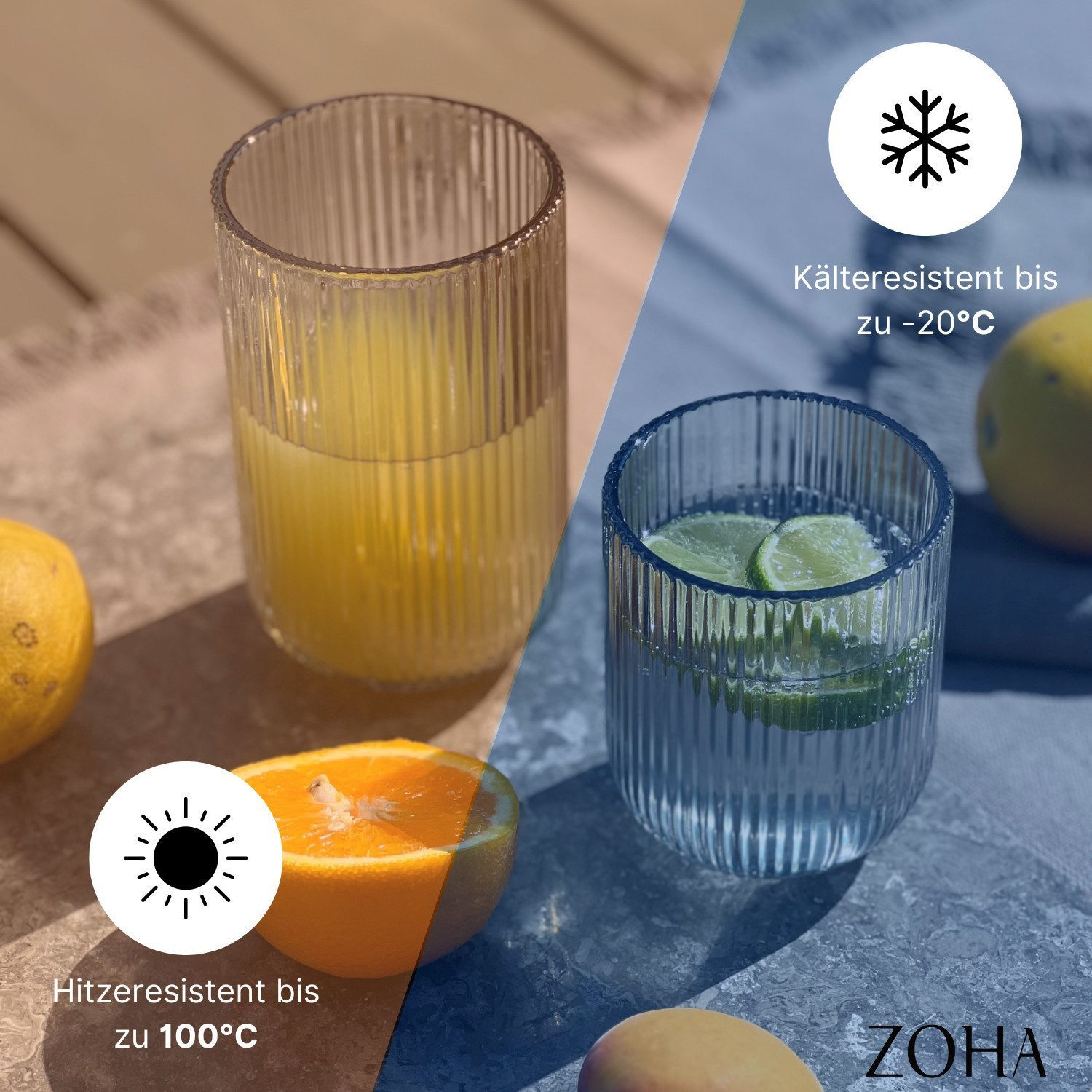 Zoha Glas Diamond Clear Glas Trinkgläser Cocktailgläser, 12-tlg., Glas, Hitzebeständig Eiskaffeegläser Tee Wasser Saft Kaffee
