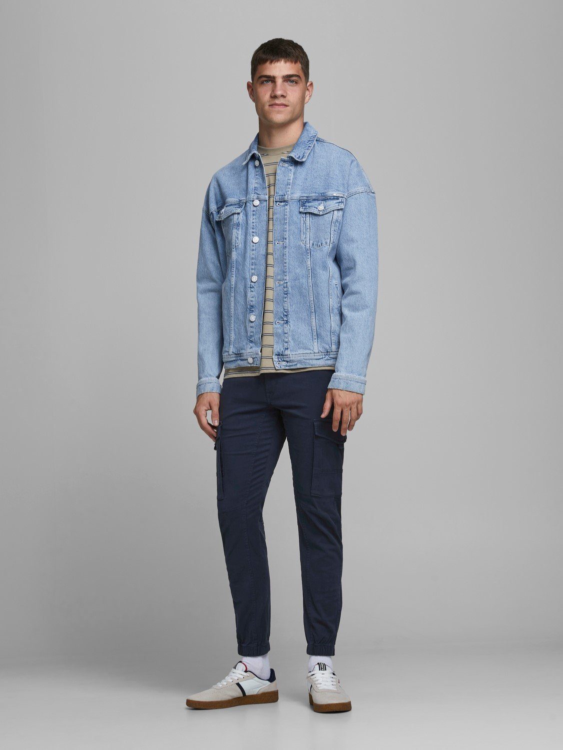 Jack & Jones Cargohose Cargo Pants PAUL FLAKE AKM 542 Twill für Herren Bio-Baumwolle nachhaltig Slim fit unifarben wärmend – Bild 3 von 5
