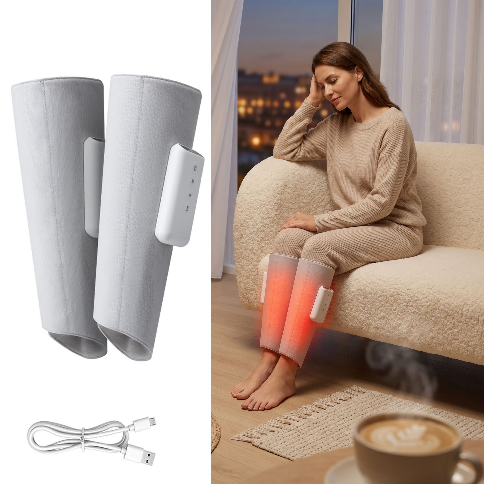 oyajia Massagegerät 2pcs Wadenmassagegerät,LuftkompressionMassage,massagegerät mit Heizung, Multifunktions Massagegerät, Display, 3 Temperaturstufen einstellbar