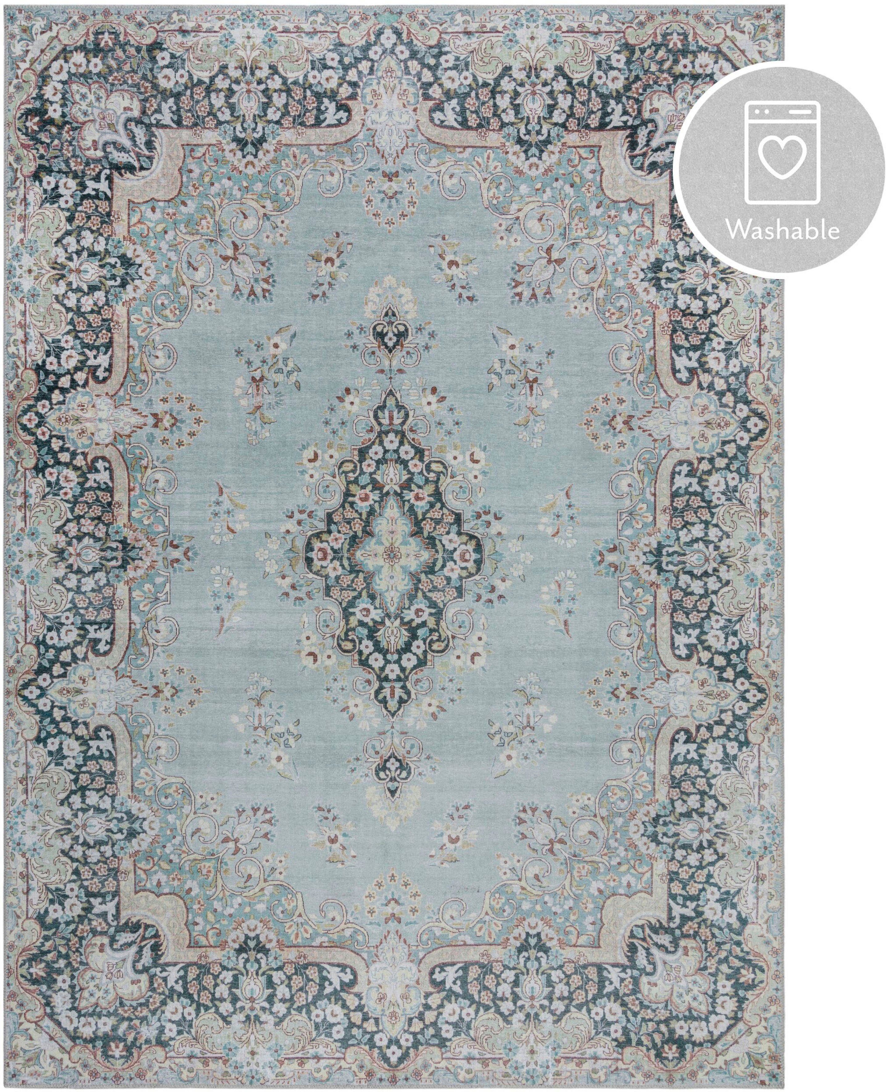 blau 7 Design, waschbar mm, Teppich Colby, Höhe: rechteckig, fußbodenheizungsgeeignet, FLAIR Vintage RUGS, Orient-Optik,