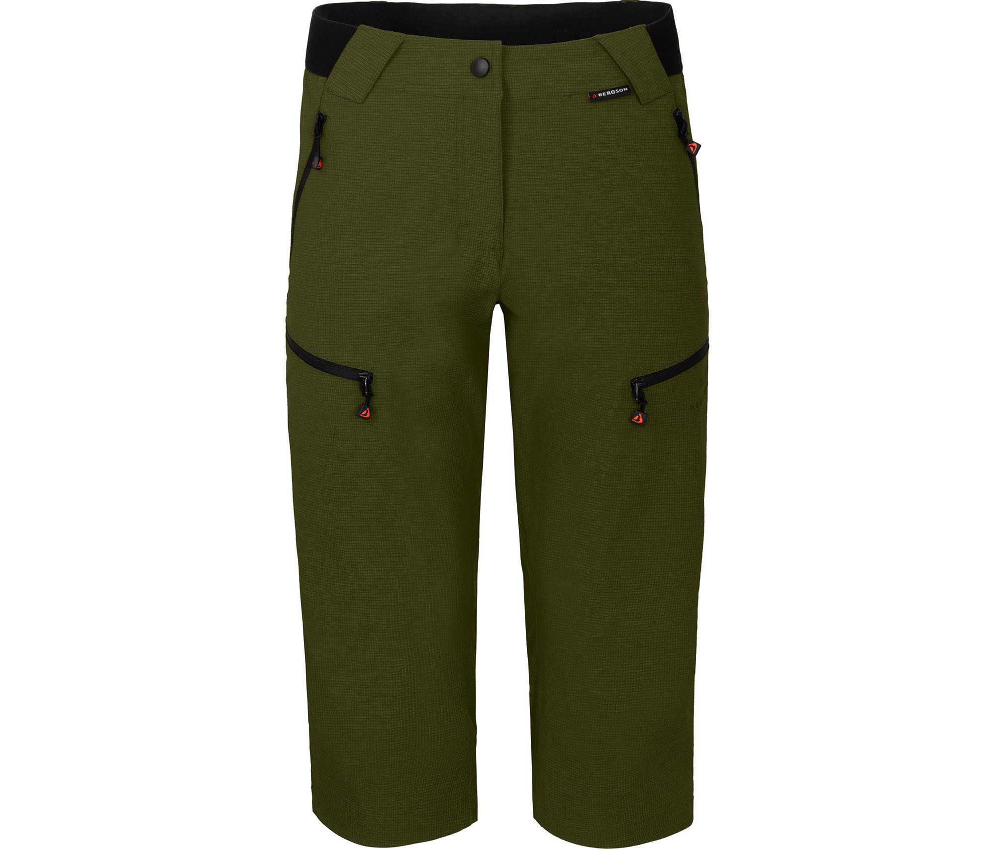 Bergson Outdoorhose PORI Capri Damen 3/4 Wanderhose, robust, elastisch, Normalgrößen, dunkel grün