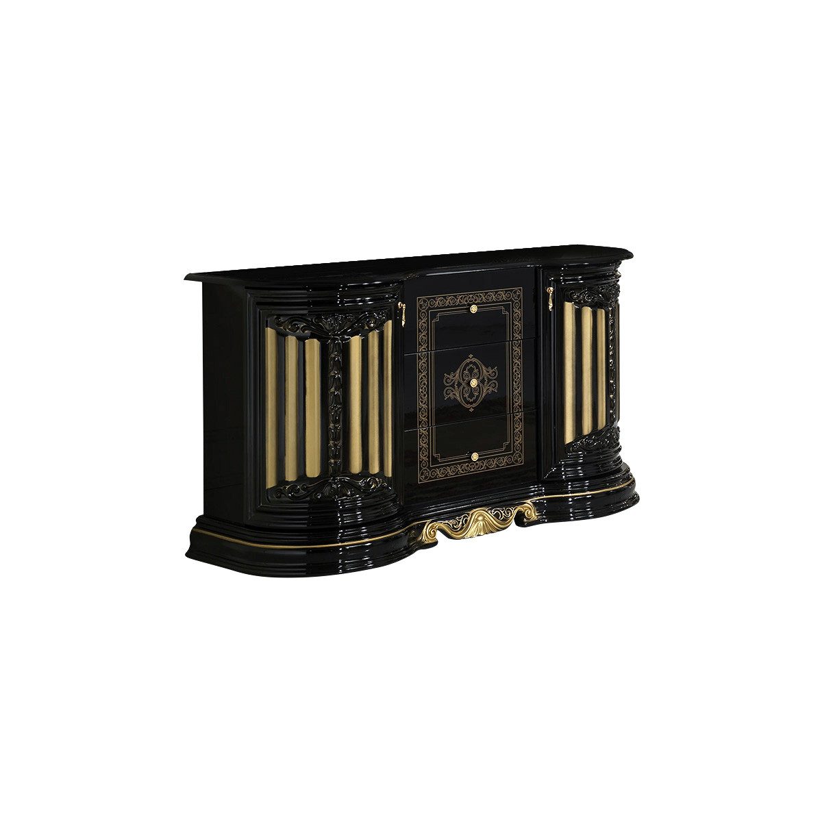 Interdesign24 Sideboard Bella (2-Türig, im Barock-Stil, mit Goldverzierungen), in Schwarz/Gold Hochglanz