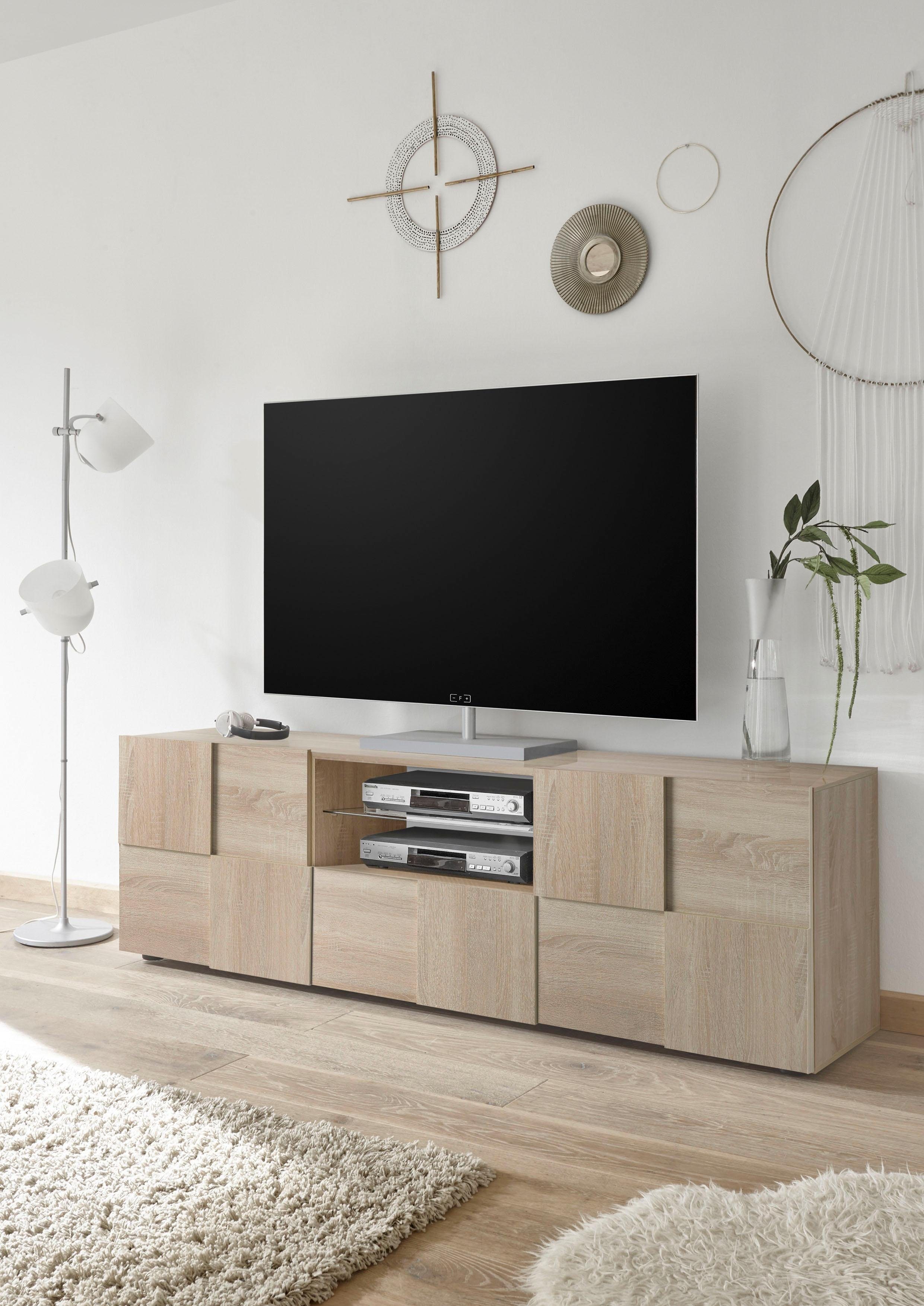 Home affaire Lowboard Dama Breite 181 cm, TV-Board 2 Türen, 1 Schubkasten, TV-Schrank, Front in 3D-Optik, viel Stauraum, verschiedene Farben