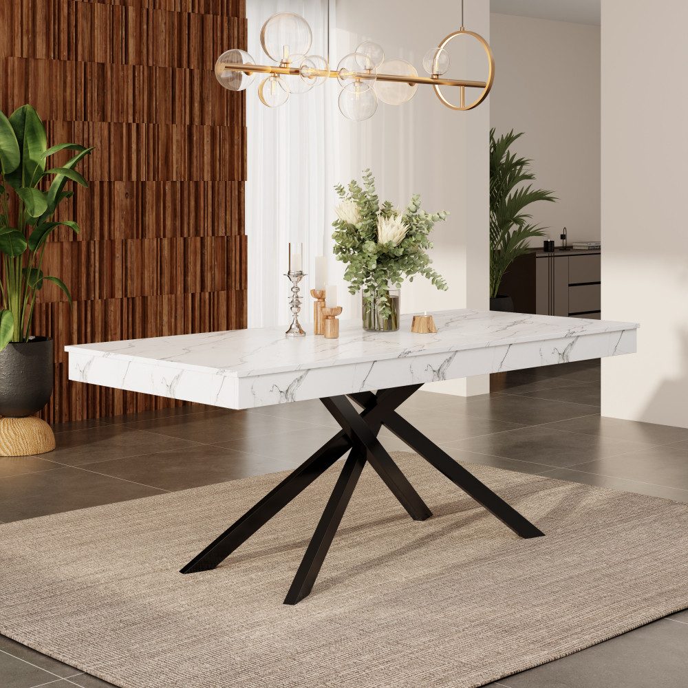 BBWL Esstisch 140/180x80 cm für 6-8 Personen, stabile Tischplatte, Metallbeine, Ausziehbarer Esstisch, moderner Küchentisch