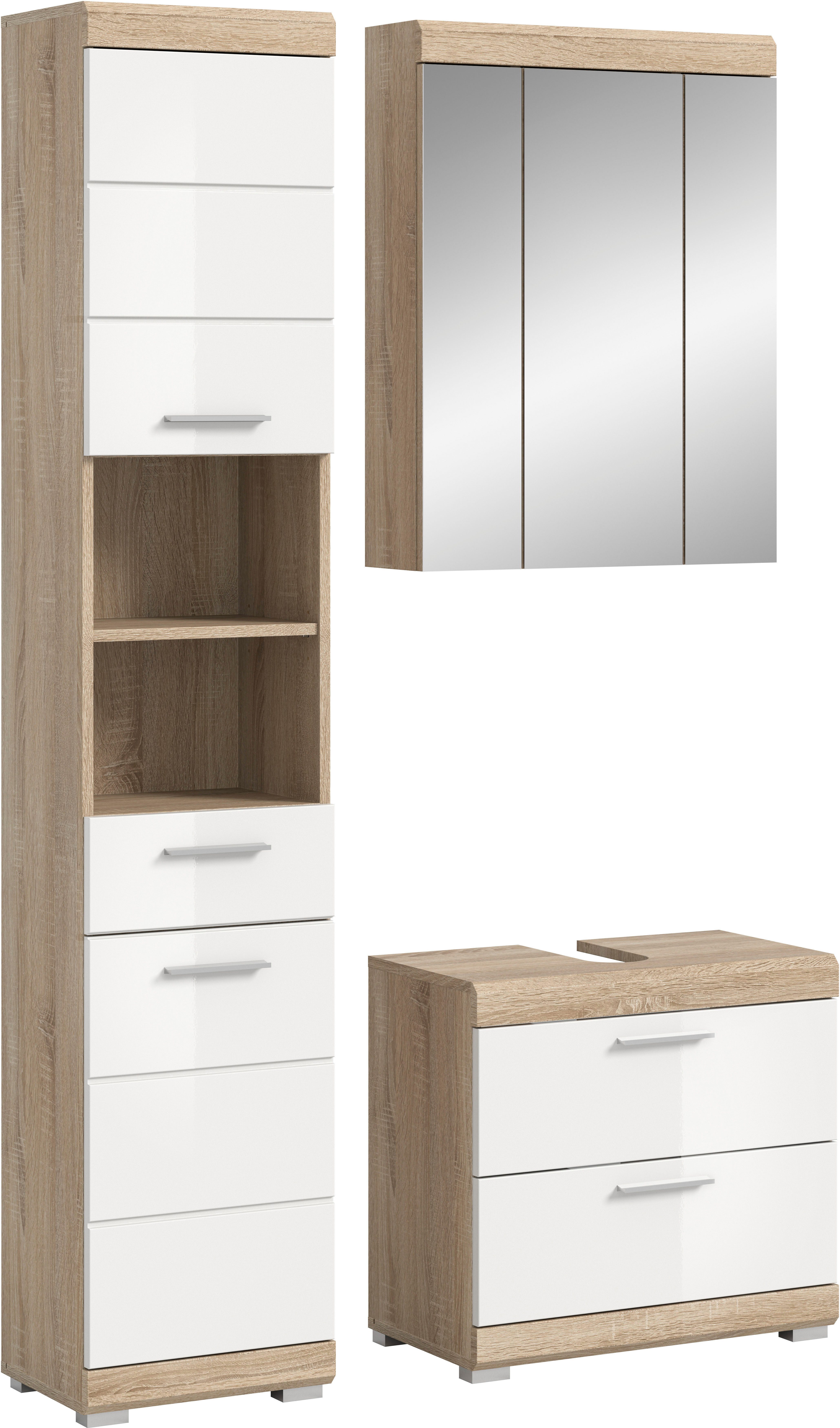 welltime Badmöbel-Set SIENA, 3 teilig, bestehend aus:, (Set, 3-St., TOPSELLER), Hochschrank, Waschbeckenunterschrank, Spiegelschrank