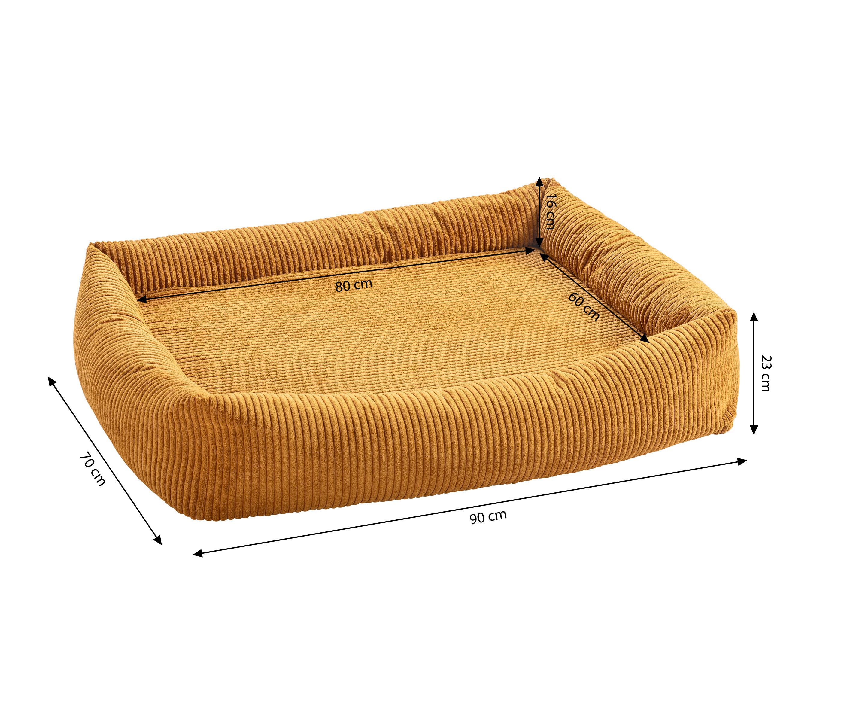 Dehner Tierbett Orthopädisches Hundebett Enola, 90 x 23 x 70 cm, gelb, pflegeleichtes und waschbares Premium Hundekissen, Tiergröße M