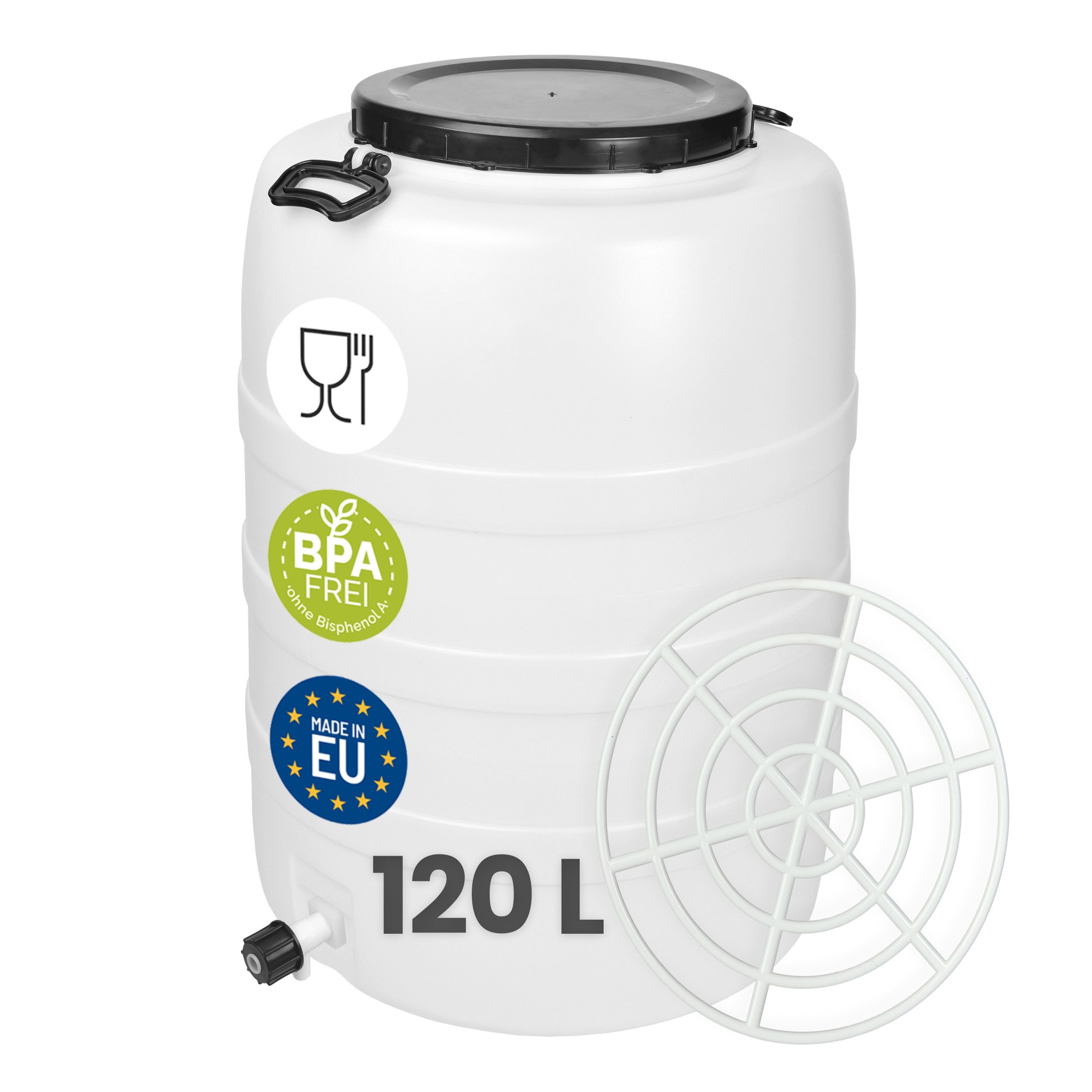 Garronda Regentonne 120 L Weithalsfass Futtertonne aus HDPE Wasserbehälter GD-0187, 120 l, (1-tlg., mit Hahn und Pressring)