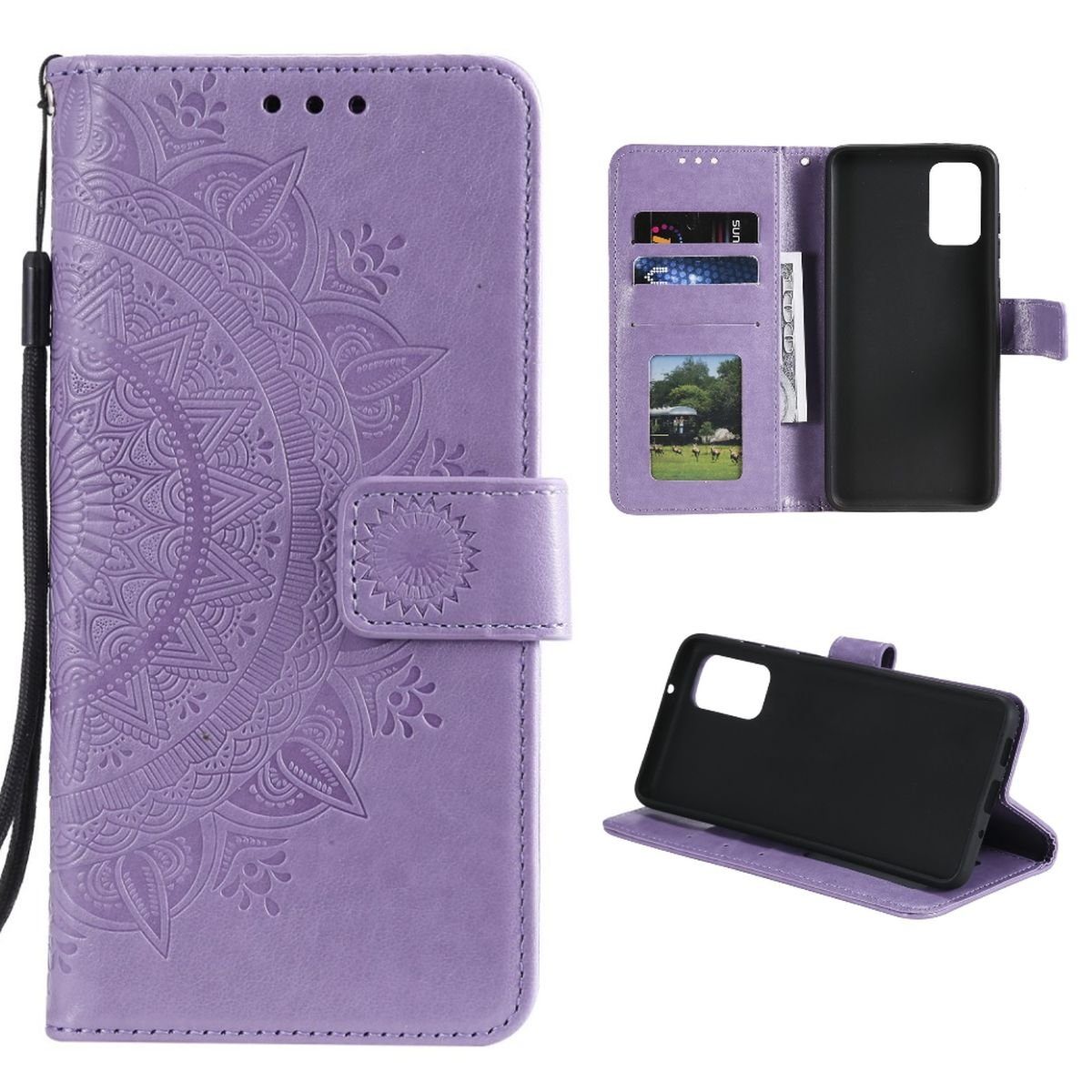 CoverKingz Handyhülle Hülle für Samsung Galaxy A52/A52 5G/A52s 5G Handy Flip Case Cover 16,5 cm (6,5 Zoll), Klapphülle Schutzhülle mit Kartenfach Schutztasche Motiv Mandala
