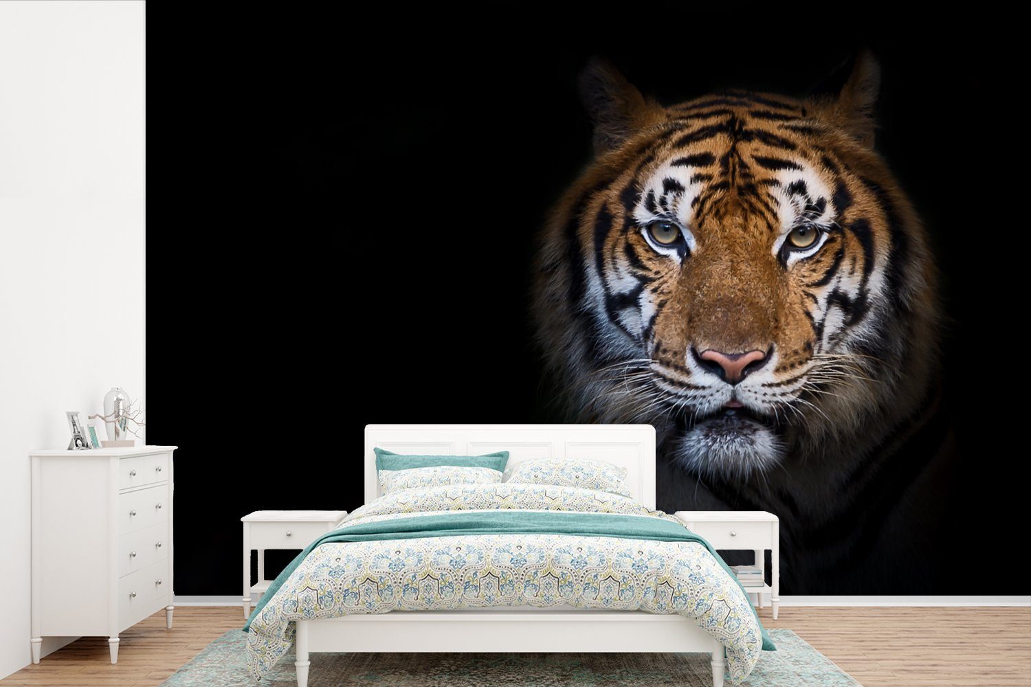MuchoWow Fototapete Tiger - Tier - Porträt, Matt, bedruckt, (6 St), Wallpaper für Wohnzimmer, Schlafzimmer, Kinderzimmer, Vinyl Tapete