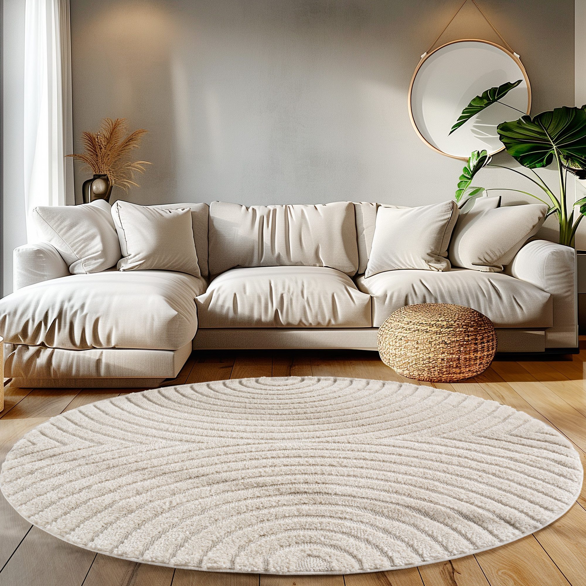 Teppium Teppich Boho-Design, Rund, Höhe: 20 mm, Teppich Wohnzimmer Boho Design 3D Optik Skandinavische Stil