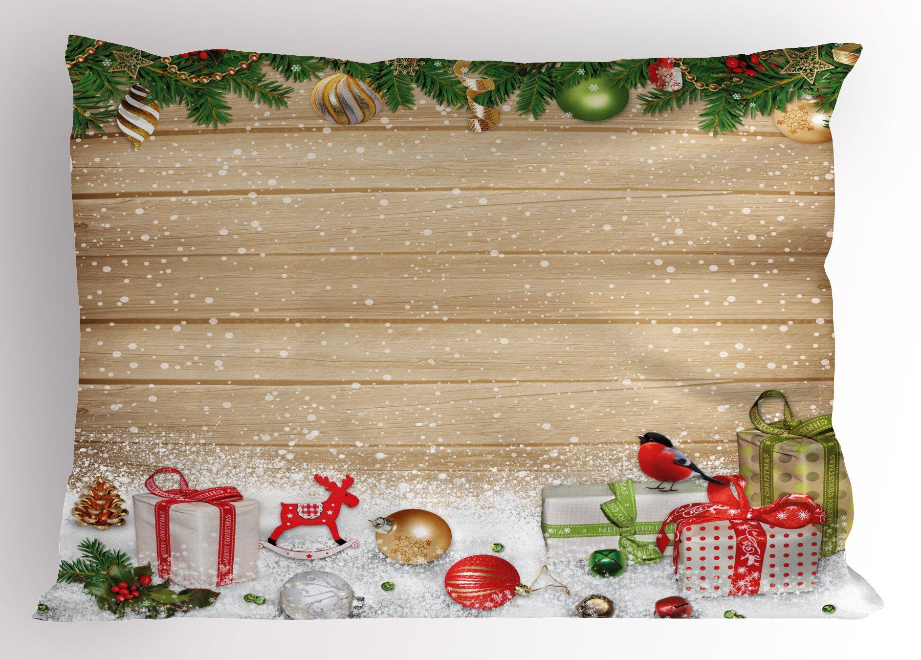 Kissenbezüge Dekorativer Standard King Size Gedruckter Kissenbezug, Abakuhaus (1 Stück), Weihnachten Kiefernholzbohlen Schnee