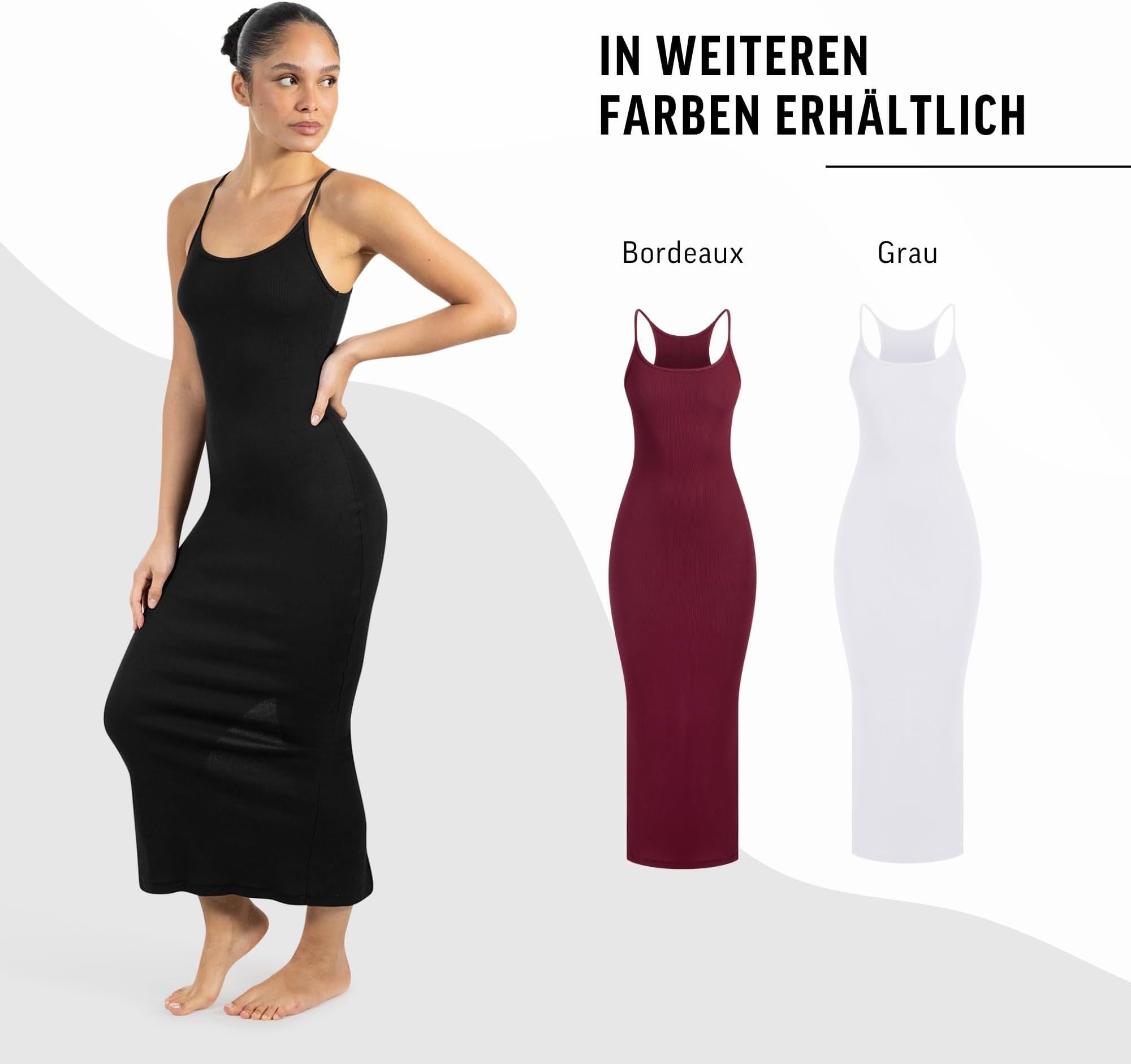 Maxikleid Aveline, figurbetontes Rippstrickkleid mit Spaghettiträgern