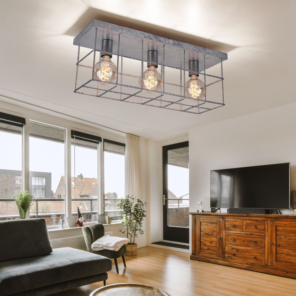 GLOBO LIGHTING Deckenstrahler, Leuchtmittel nicht inklusive, Deckenleuchte Lampe 3 flammig Käfig Betonstahl-Gitter zinkfarbig