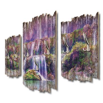 Kreative Feder Wandgarderobe Lila Wasserfall, Dreiteilige Wandgarderobe aus Holz