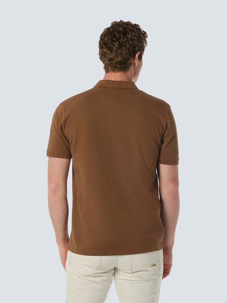 NO EXCESS T-Shirt Polo Zip Pique Garment Dyed Stretch Brown