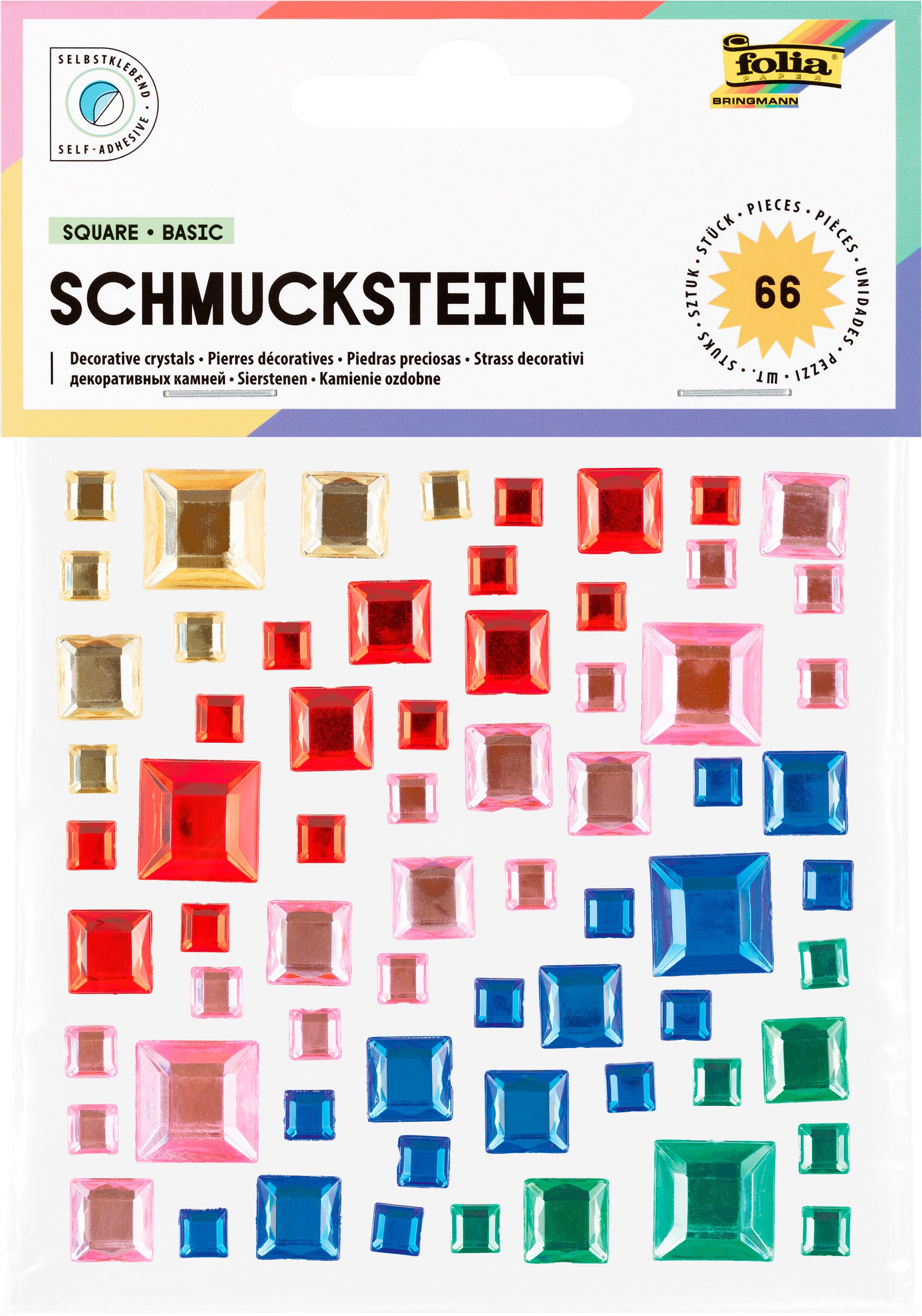 Folia Bastelperlen Quadratische Schmucksteine, selbstklebend, 66 Stück