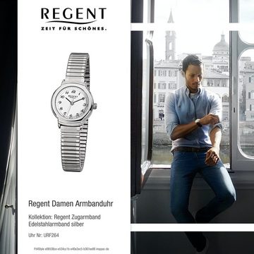 Regent Quarzuhr Regent Damen-Armbanduhr silber Analog F-264, (Analoguhr), Damen Armbanduhr rund, klein (ca. 24mm), Edelstahlarmband