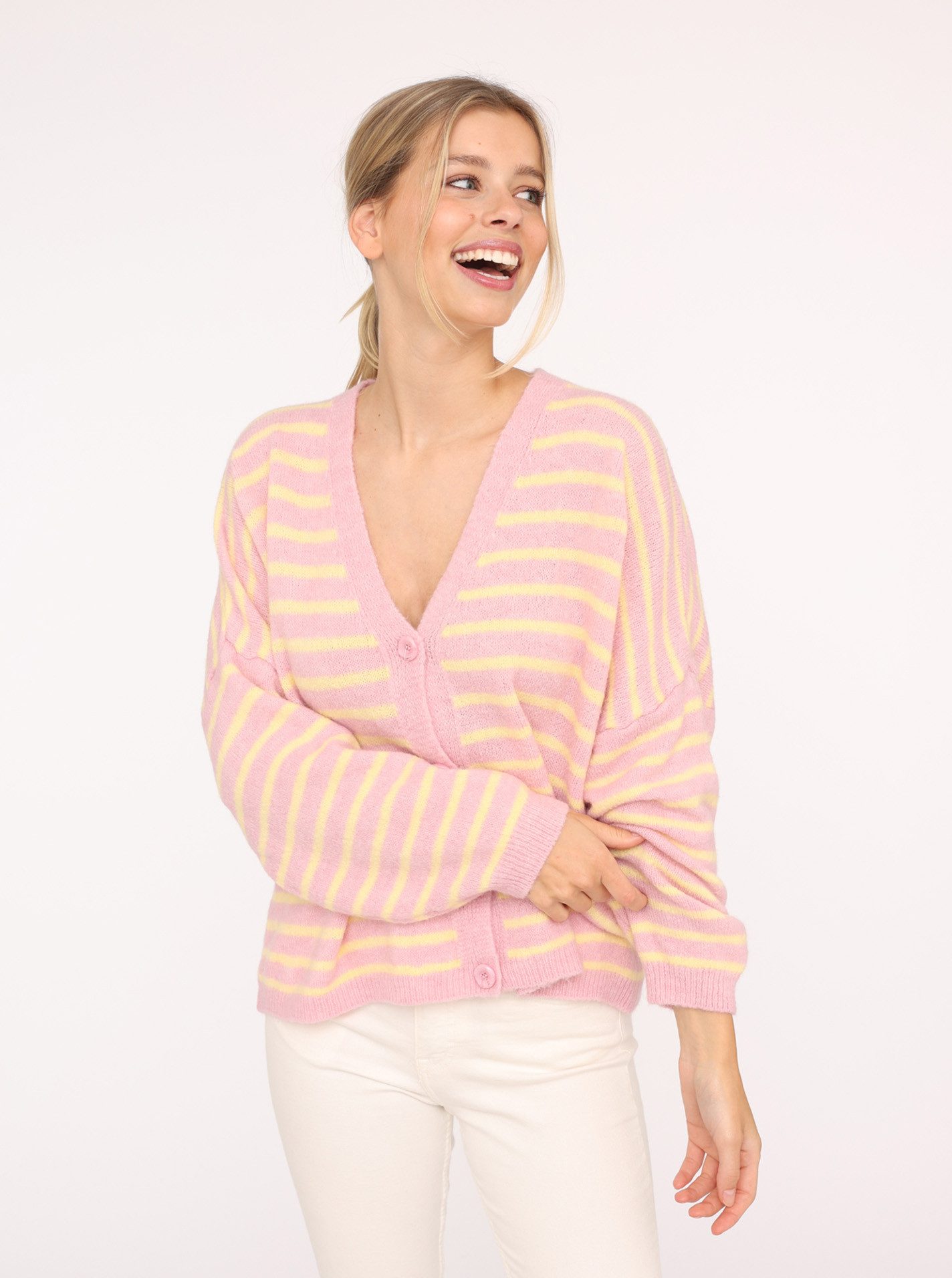 Zwillingsherz Strickjacke "Streifen" One Size, Loose-Fit, Langarm, Wollante günstig online kaufen