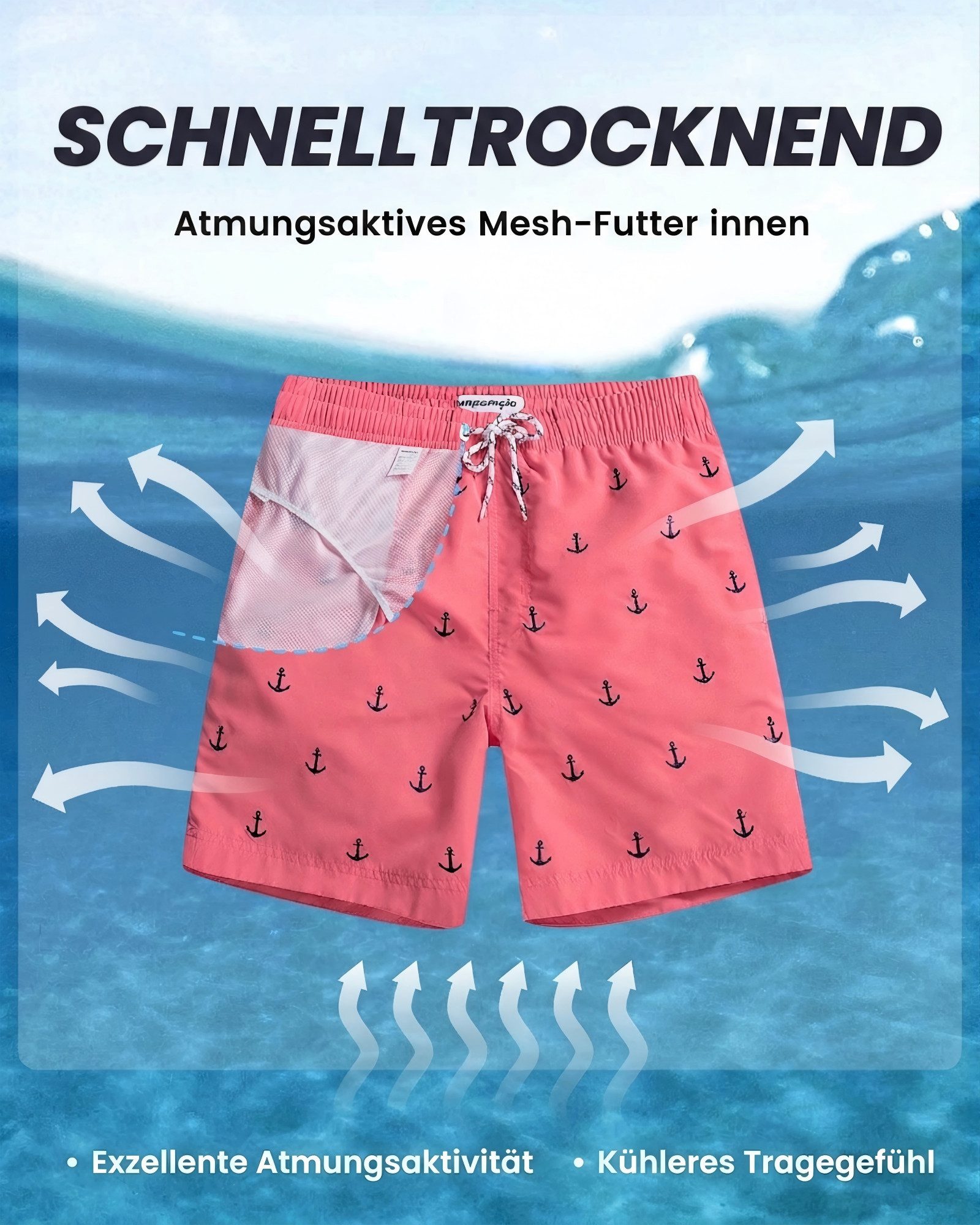 MaaMgic Shorts Herren mit Mesh-Futter kurze Hose schnelltrocknend Badehose lang (1-tlg)