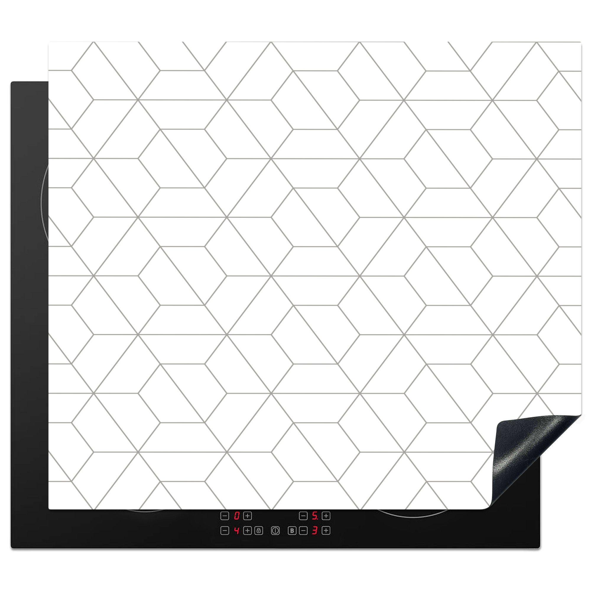 MuchoWow Herdblende-/Abdeckplatte Geometrie - Linie - Muster, Vinyl, (1 tlg), 59x51 cm, Induktionsschutz, Induktionskochfeld, Ceranfeldabdeckung