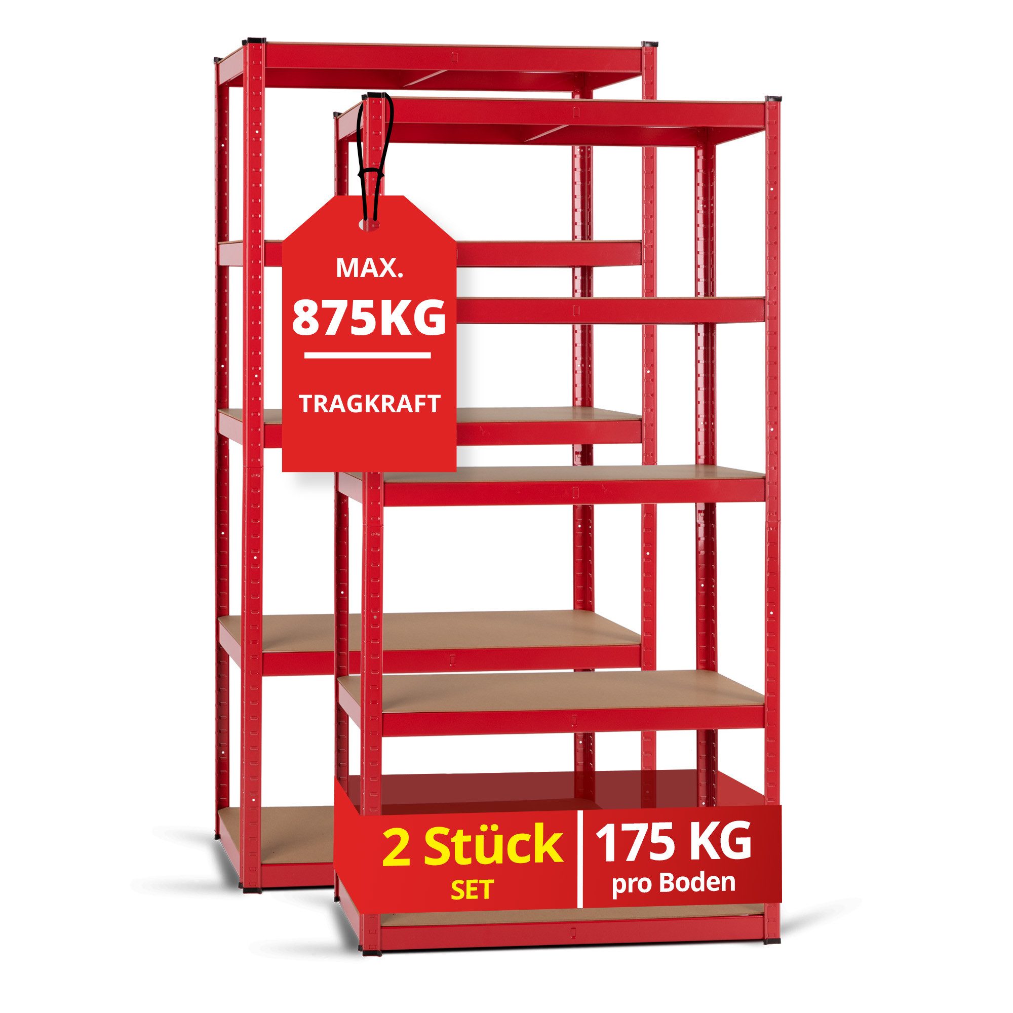 Stagecaptain Schwerlastregal Lagerregal - 5 variabel montierbare Böden - auch als Werkbank umbaubar, 2er Spar-Set 2-tlg., Tragkraft pro Boden: 175 kg, gesamt 875 kg