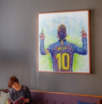 TPFLiving Kunstdruck (OHNE RAHMEN) Poster - Leinwand - Wandbild, Berühmte Fußballspieler - Christiano Ronaldo - Lionel Messi (Leinwand Wohnzimmer, Leinwand Bilder, Kunstdruck), Leinwandbild bunt - Größe 20x20cm