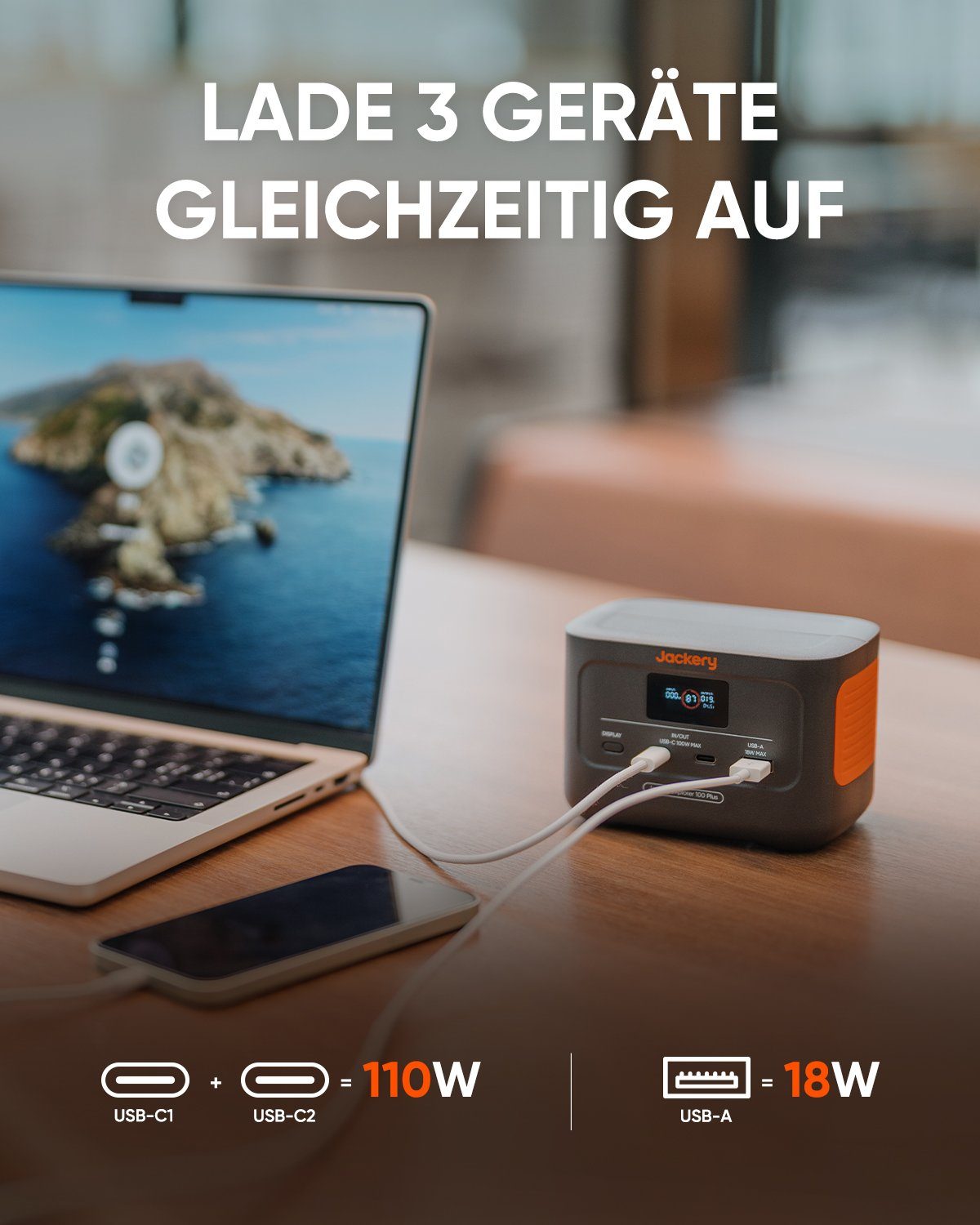 Jackery Stromgenerator Explorer 100 Plus tragbare Powerstation 99Wh LiFePO4, PD3.0 100W, Total 128W