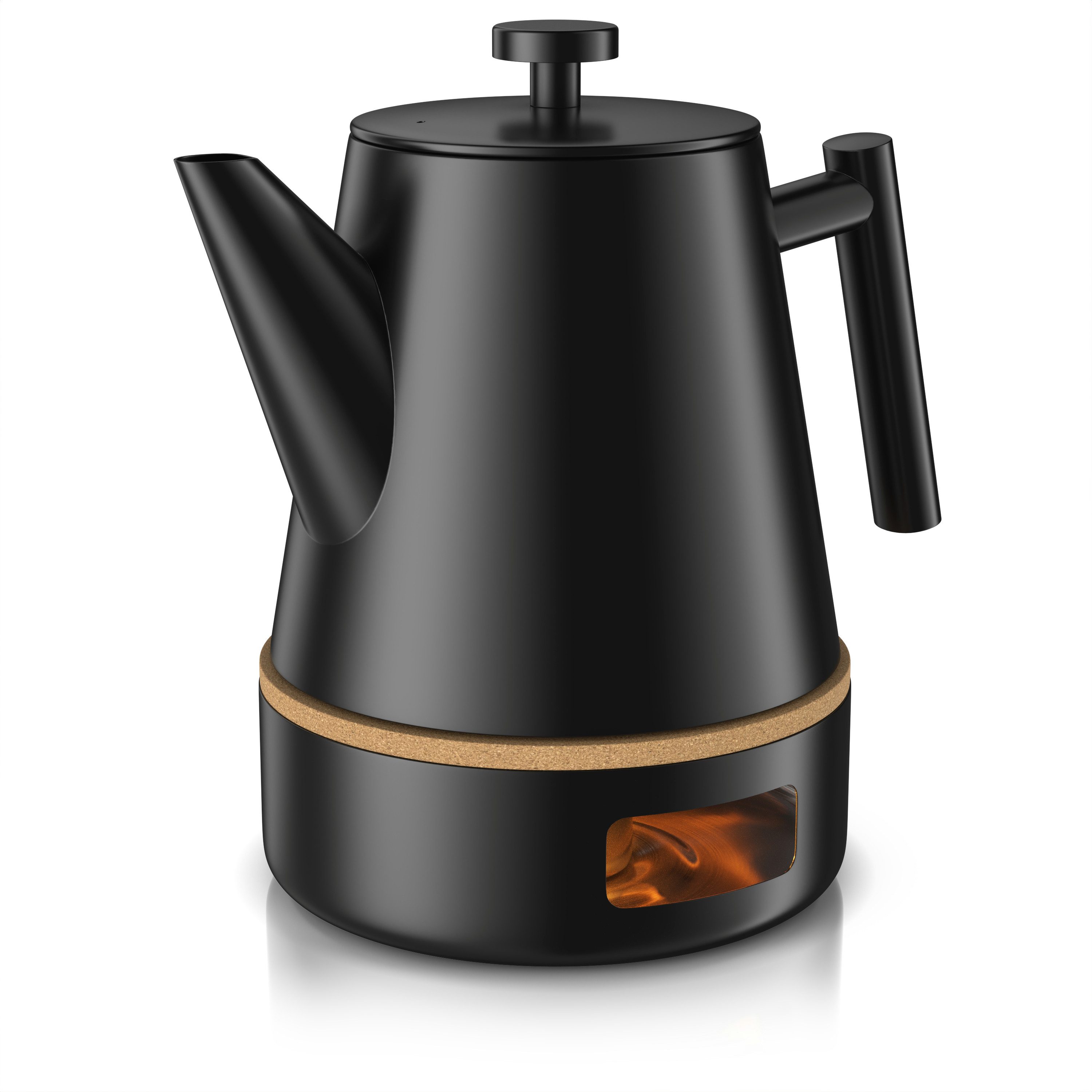 Arendo Teekanne Edelstahl, Siebeinsatz, 1000 ml, mit Griff aus Metall, Isolierkanne, 1 l, (Set, 3-St., Stövchen, Teesieb), Doppelwandige Thermo Isolierung, Kanne mit Teesieb für losen Tee