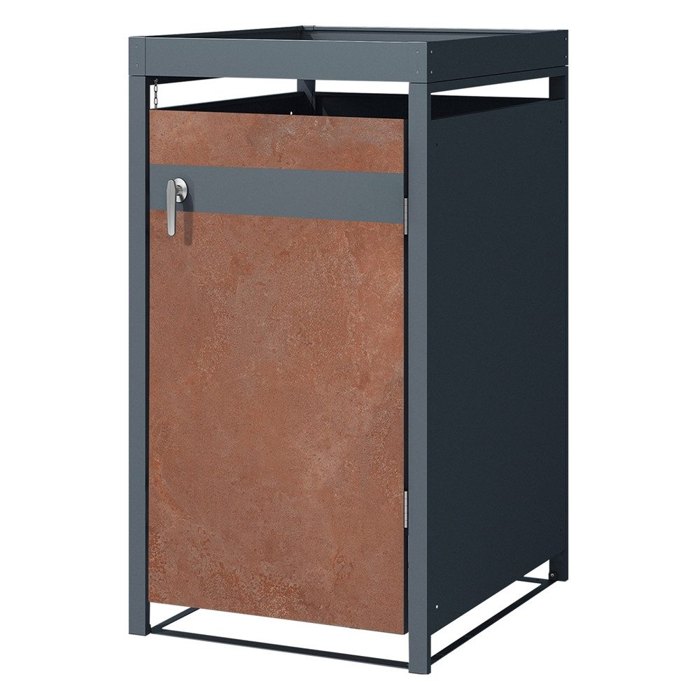 ML-DESIGN Mülltonnenbox Müllbox aus Stahl wetterfeste Mülltonnen Verkleidung Mülltonnengarage, für 1 Tonne 240L 68x80x124cm Anthrazit, Rot-Braun mit Pflanzdach