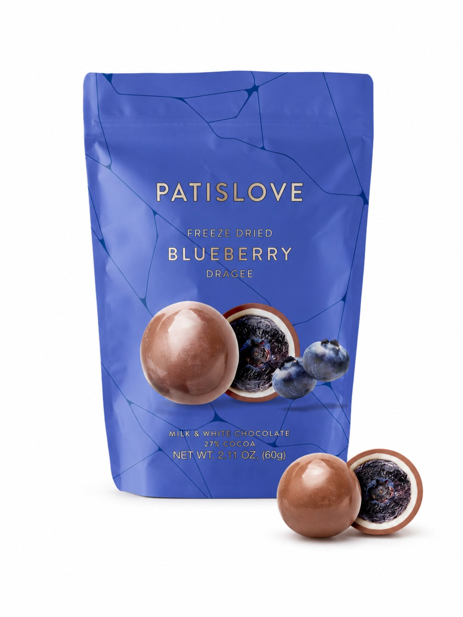 PATISLOVE Schokolade Patislove Heidelbeer Dragee Gefriergetrocknet in Schweizer Schokolade, Ohne künstliche Farbstoffe, 100% echte Frucht.