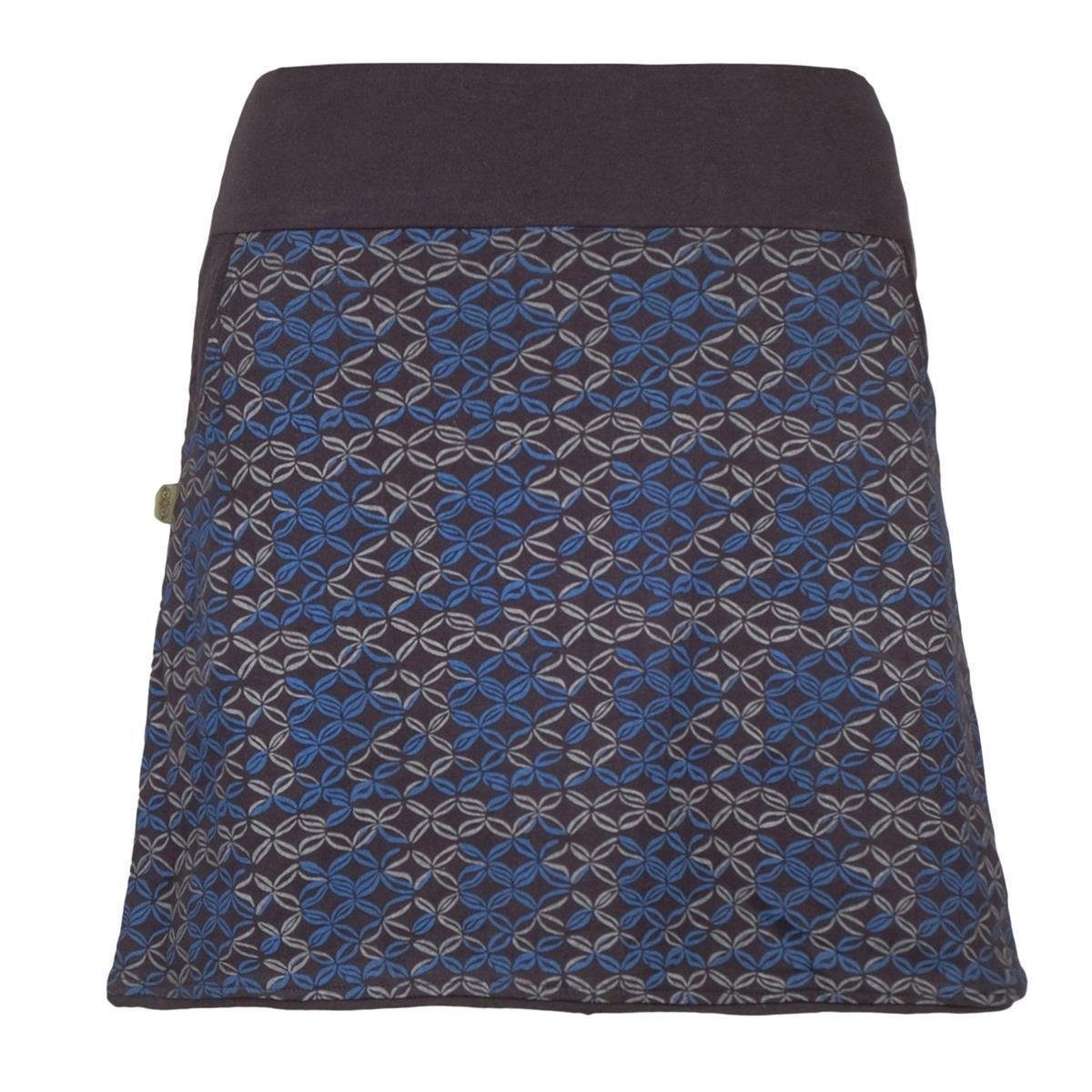 Taschen Style Baumwoll-Rock mit Vishes Goa, Hippie Retro, Facetten schwarz-blau mit Bedruckt Kurzer Damen Jerseyrock