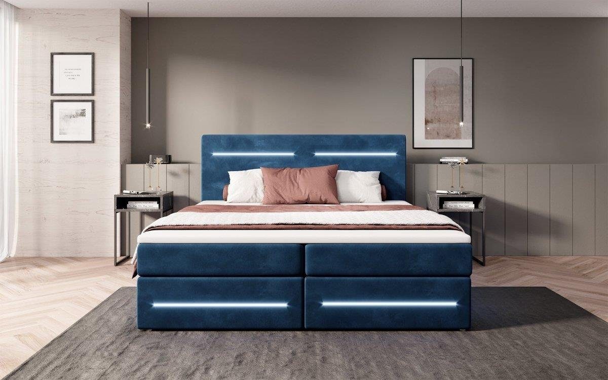 Stauraum Blue Lara, und mit Luxusbetten24 LED Boxspringbett