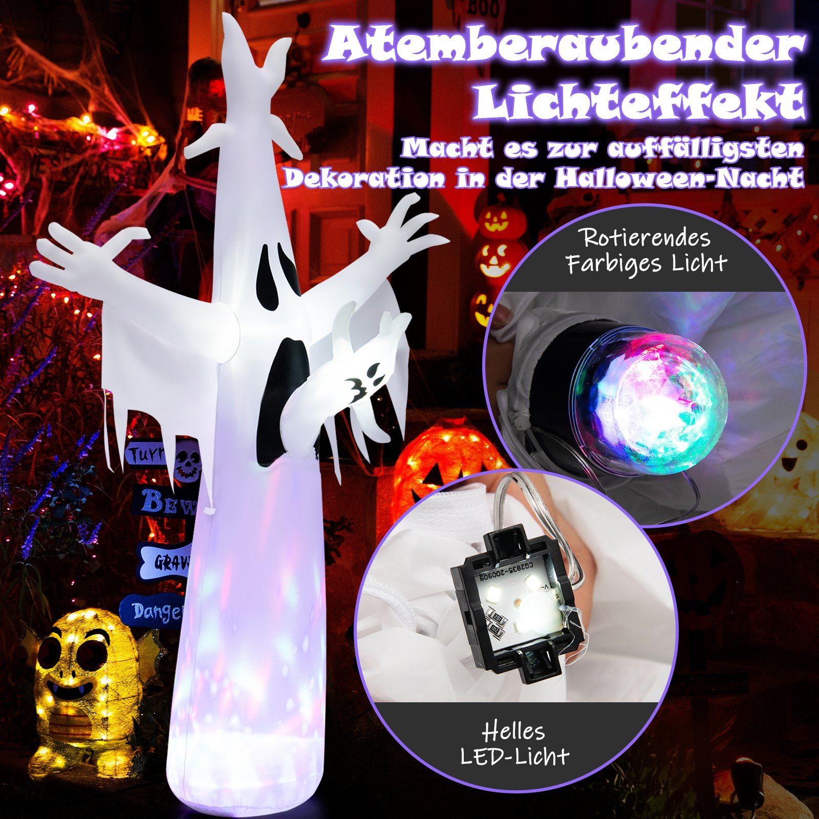 mit LED Dekoobjekt & COSTWAY Lampe, 244cm Halloween-Dekoration, rotierender
