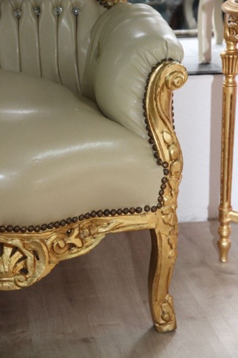 Master Bling / Garnitur Sofa mit Padrino Bling Sofa Creme Barock Lederoptik Casa Steinen Gold